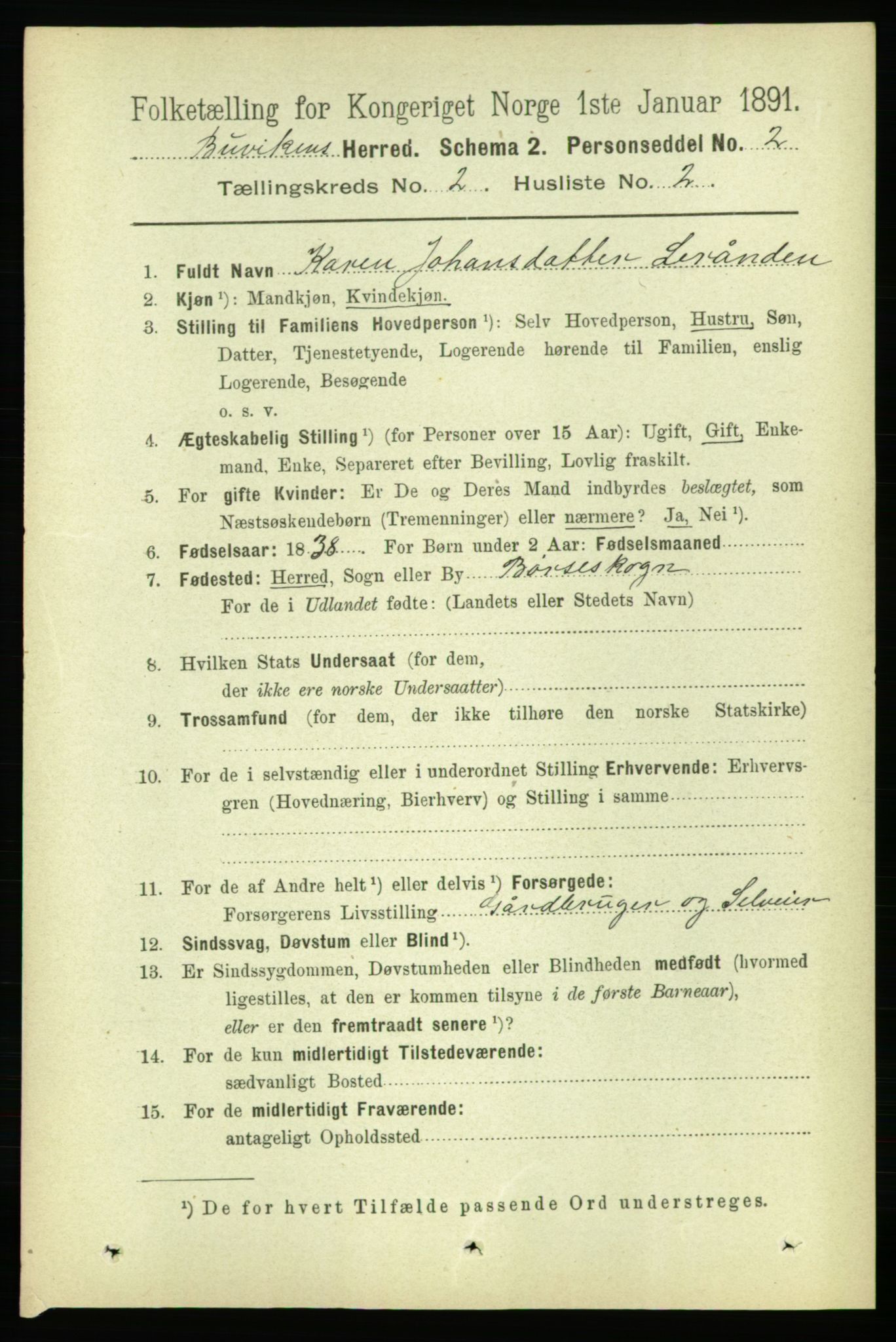 RA, 1891 census for 1656 Buvik, 1891, p. 617