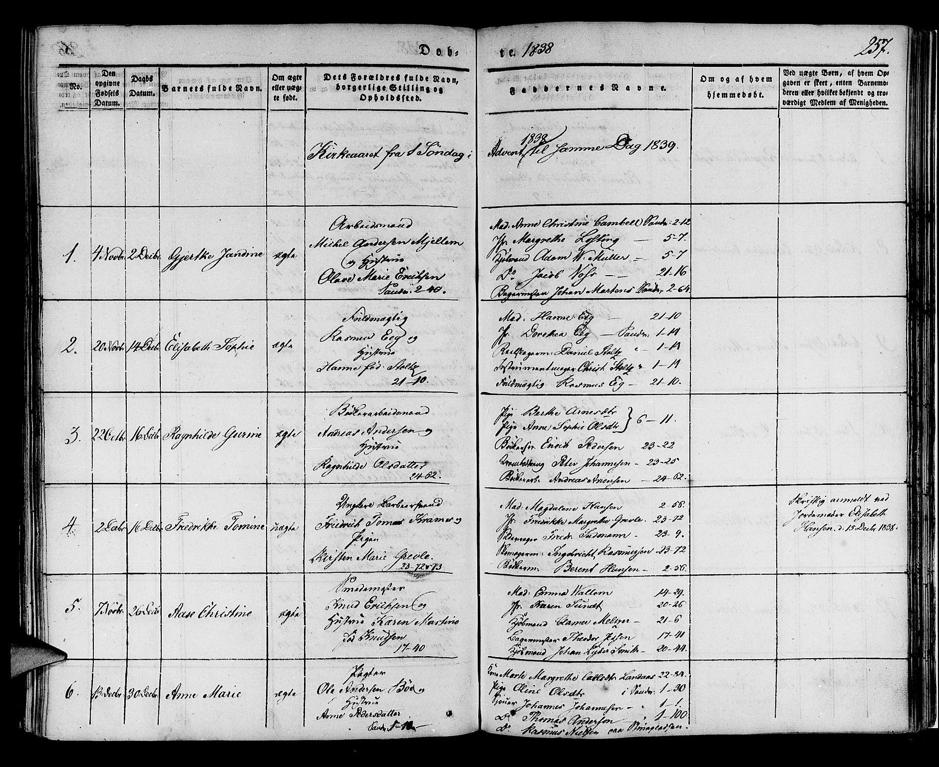 Korskirken sokneprestembete, SAB/A-76101/H/Haa/L0015: Parish register (official) no. B 1, 1833-1841, p. 257