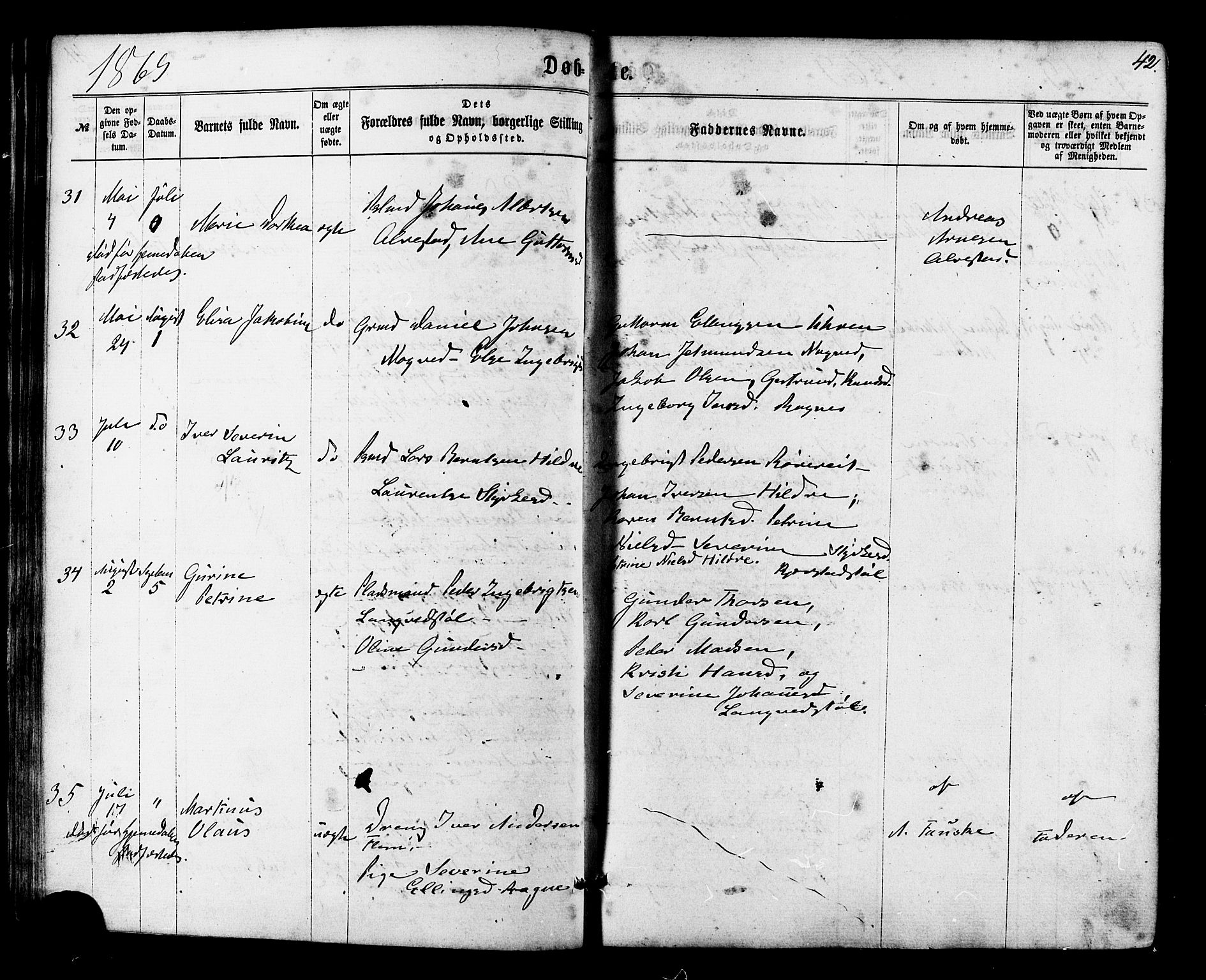Ministerialprotokoller, klokkerbøker og fødselsregistre - Møre og Romsdal, SAT/A-1454/536/L0498: Parish register (official) no. 536A07, 1862-1875, p. 42