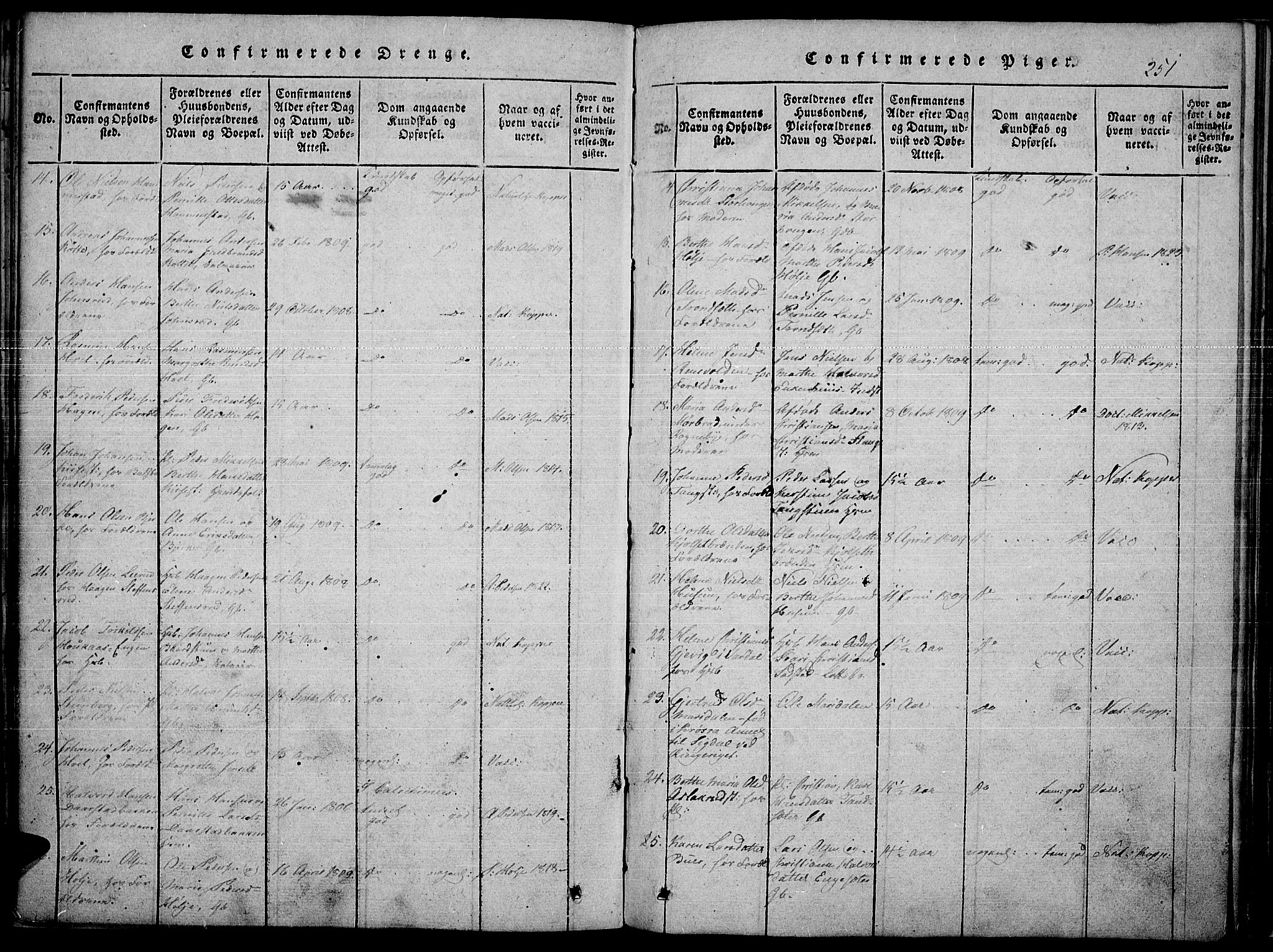 Toten prestekontor, AV/SAH-PREST-102/H/Ha/Haa/L0010: Parish register (official) no. 10, 1820-1828, p. 251