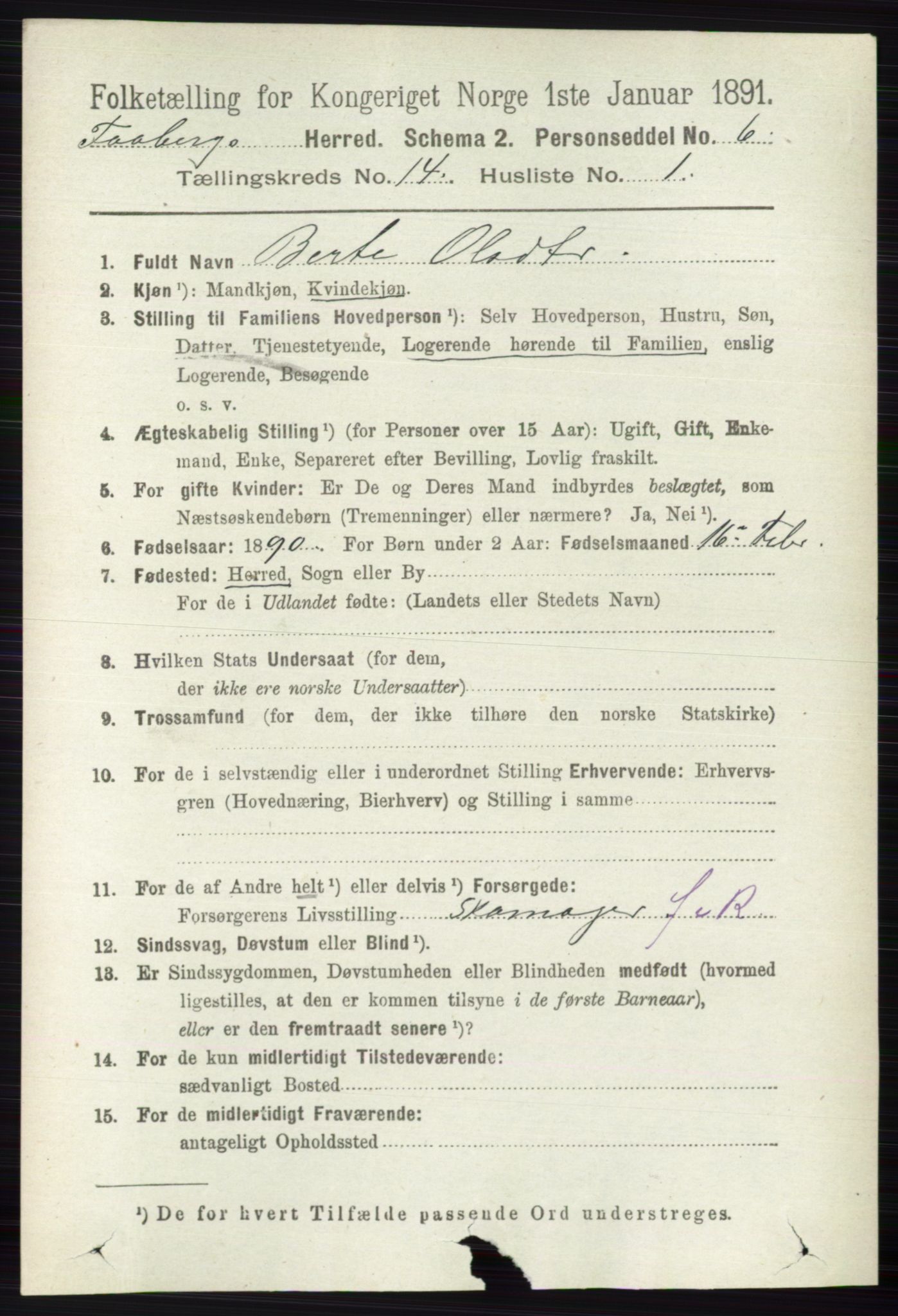 RA, 1891 census for 0524 Fåberg, 1891, p. 5615