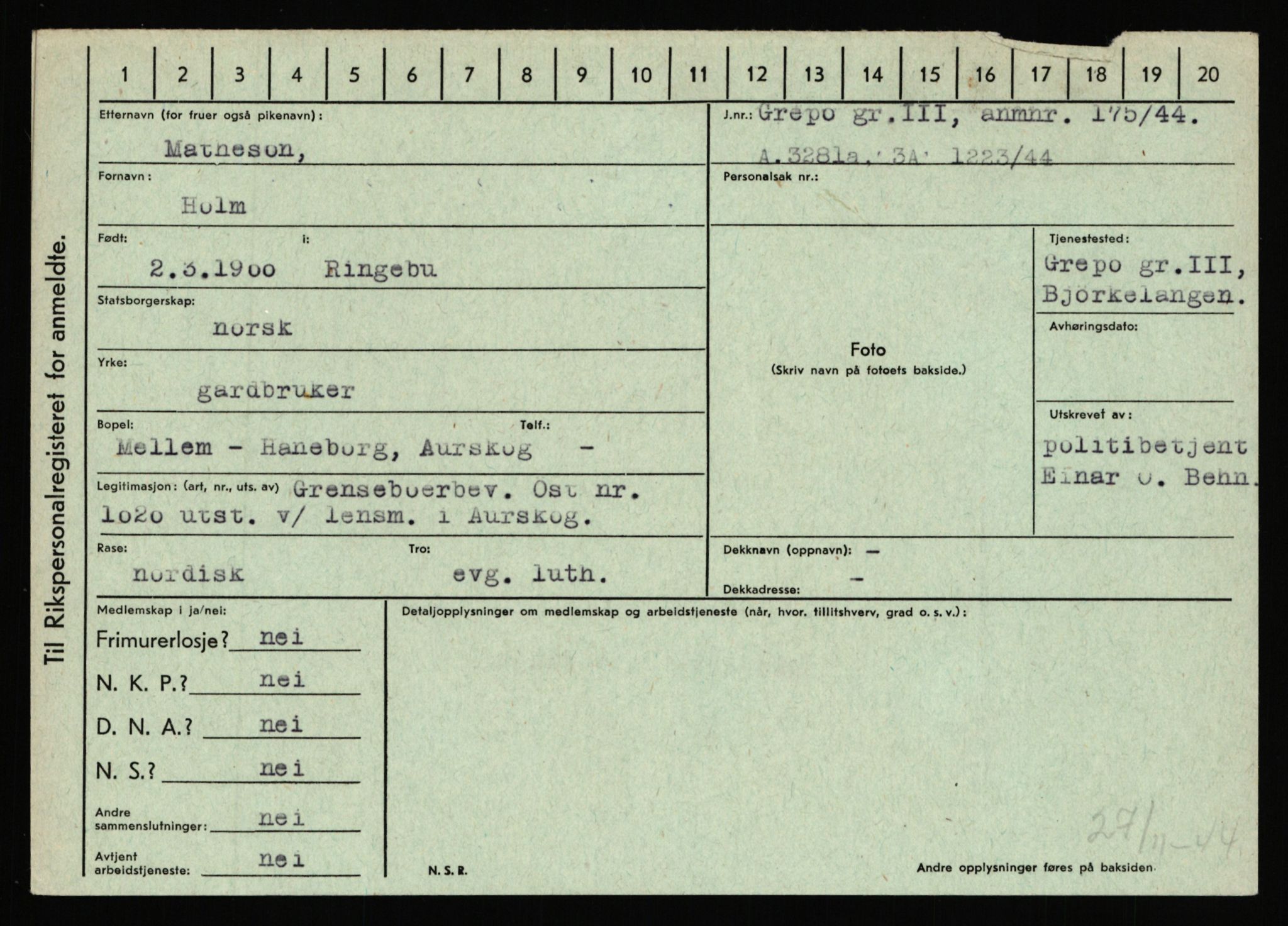 Statspolitiet - Hovedkontoret / Osloavdelingen, AV/RA-S-1329/C/Ca/L0010: Lind - Moksnes, 1943-1945, p. 3169