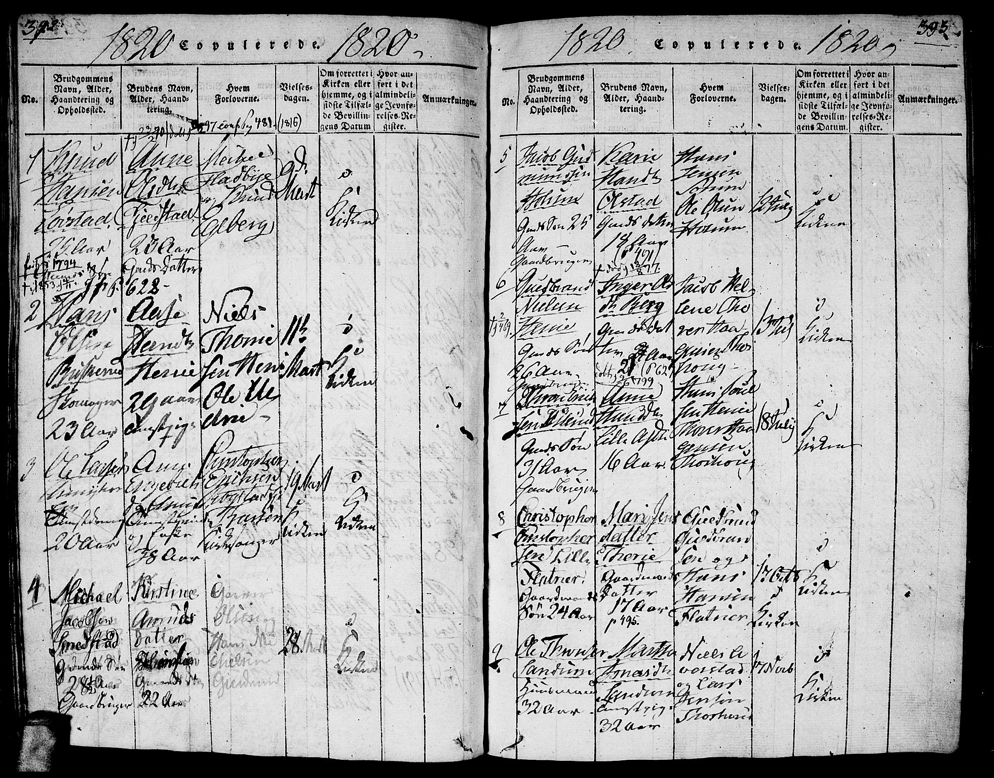 Gjerdrum prestekontor Kirkebøker, SAO/A-10412b/G/Ga/L0001: Parish register (copy) no. I 1, 1816-1837, p. 394-395
