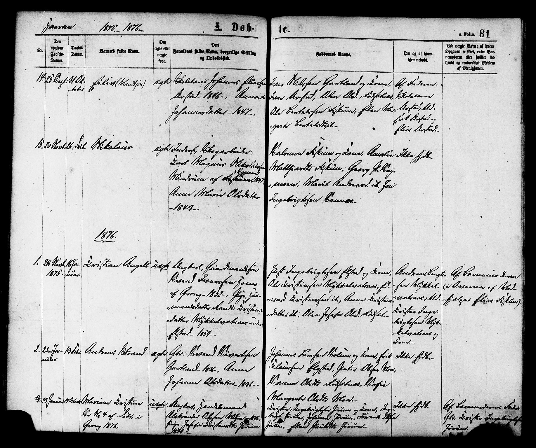 Ministerialprotokoller, klokkerbøker og fødselsregistre - Nord-Trøndelag, SAT/A-1458/758/L0516: Parish register (official) no. 758A03 /3, 1869-1879, p. 81