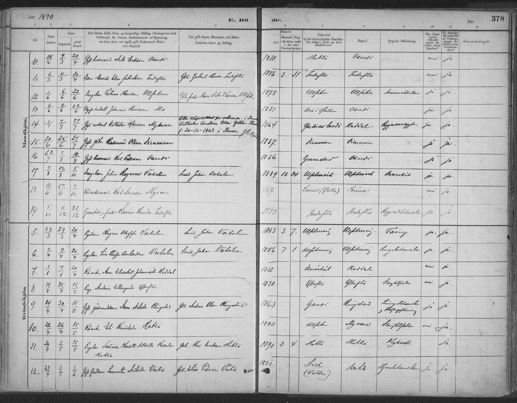 Ministerialprotokoller, klokkerbøker og fødselsregistre - Møre og Romsdal, AV/SAT-A-1454/509/L0106: Parish register (official) no. 509A04, 1883-1922, p. 378