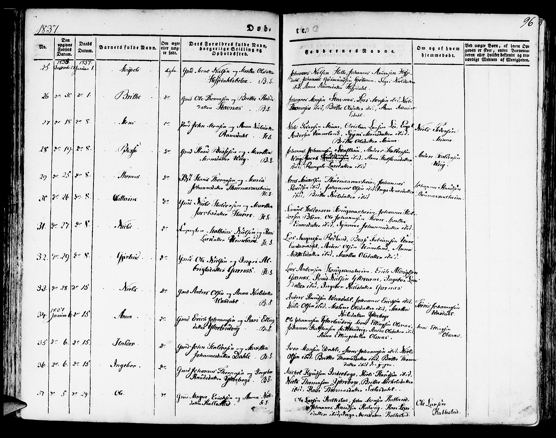 Haus sokneprestembete, AV/SAB-A-75601/H/Haa: Parish register (official) no. A 14, 1827-1838, p. 96