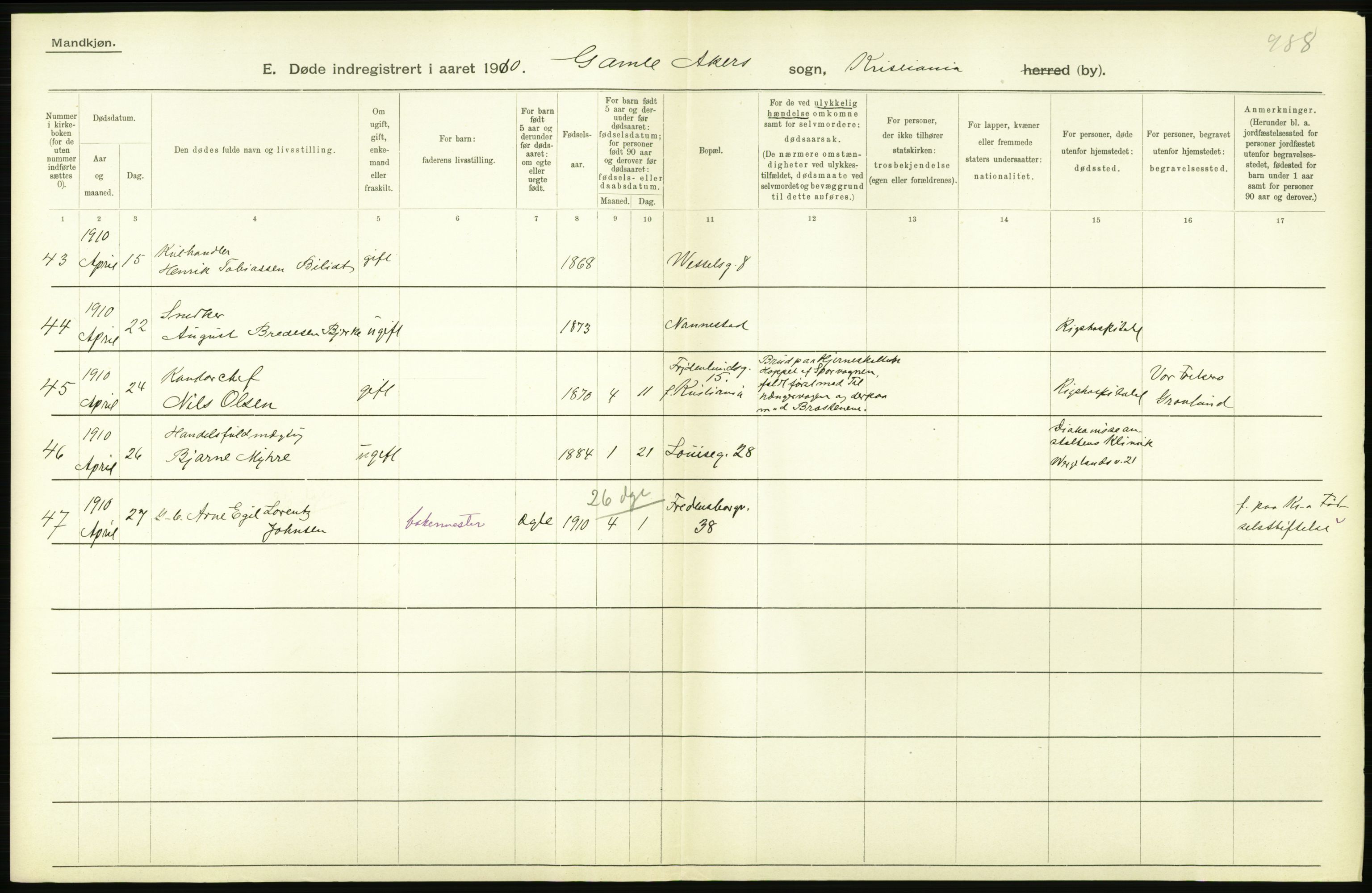 Statistisk sentralbyrå, Sosiodemografiske emner, Befolkning, AV/RA-S-2228/D/Df/Dfa/Dfah/L0008: Kristiania: Døde, 1910, p. 910