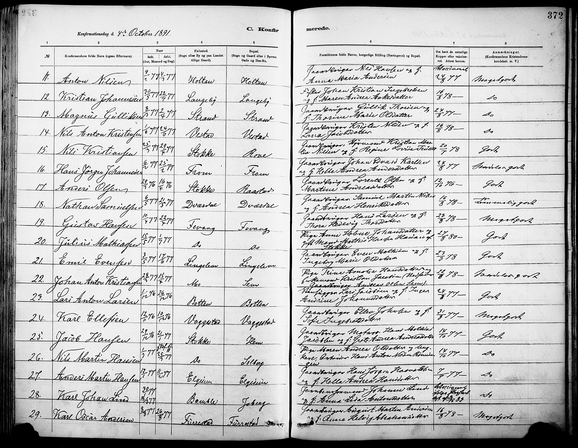 Sandar kirkebøker, AV/SAKO-A-243/F/Fa/L0012: Parish register (official) no. 12, 1883-1895, p. 372