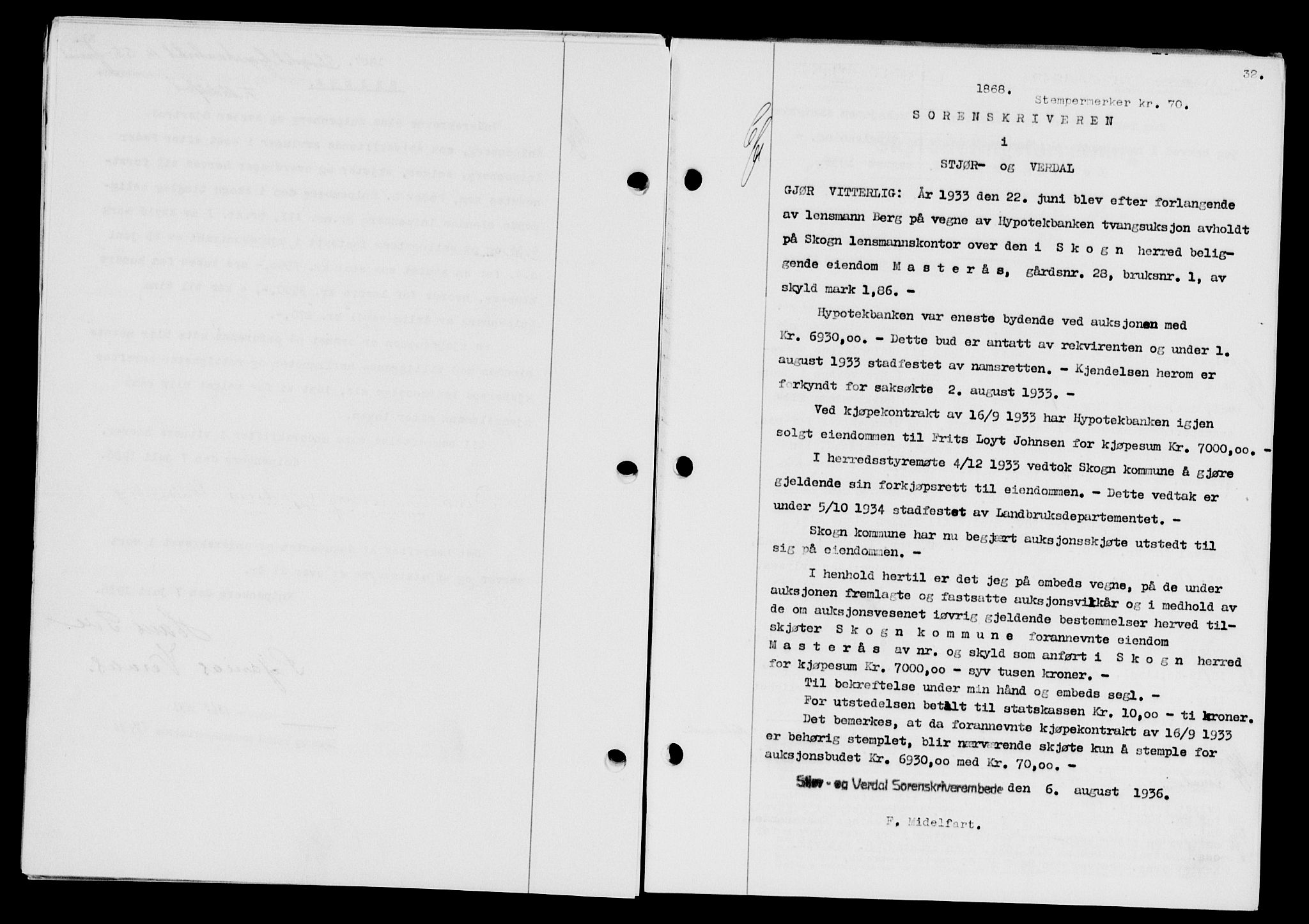 Stjør- og Verdal sorenskriveri, SAT/A-4167/1/2/2C/L0078: Mortgage book no. 46, 1936-1937, Diary no: : 1868/1936