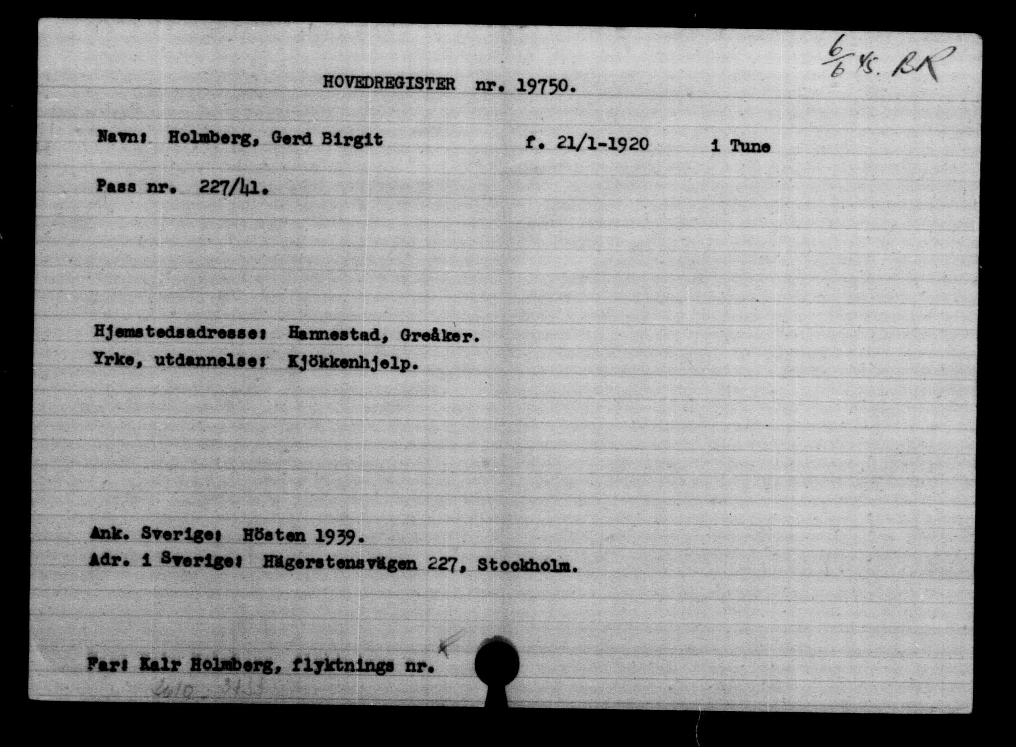 Den Kgl. Norske Legasjons Flyktningskontor, AV/RA-S-6753/V/Va/L0009: Kjesäterkartoteket.  Flyktningenr. 18502-22048, 1940-1945, p. 1406