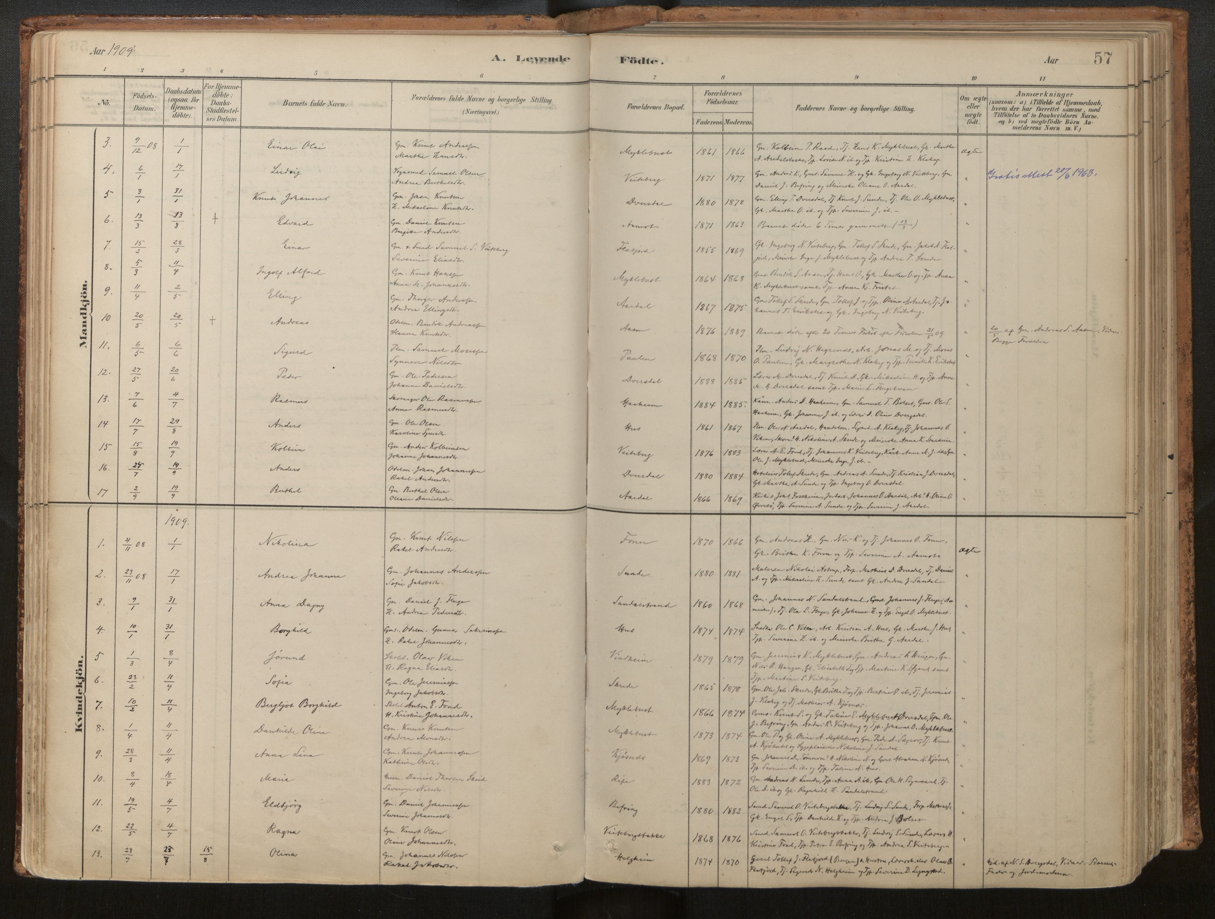 Jølster sokneprestembete, SAB/A-80701/H/Haa/Haac/L0001: Parish register (official) no. C 1, 1882-1928, p. 57