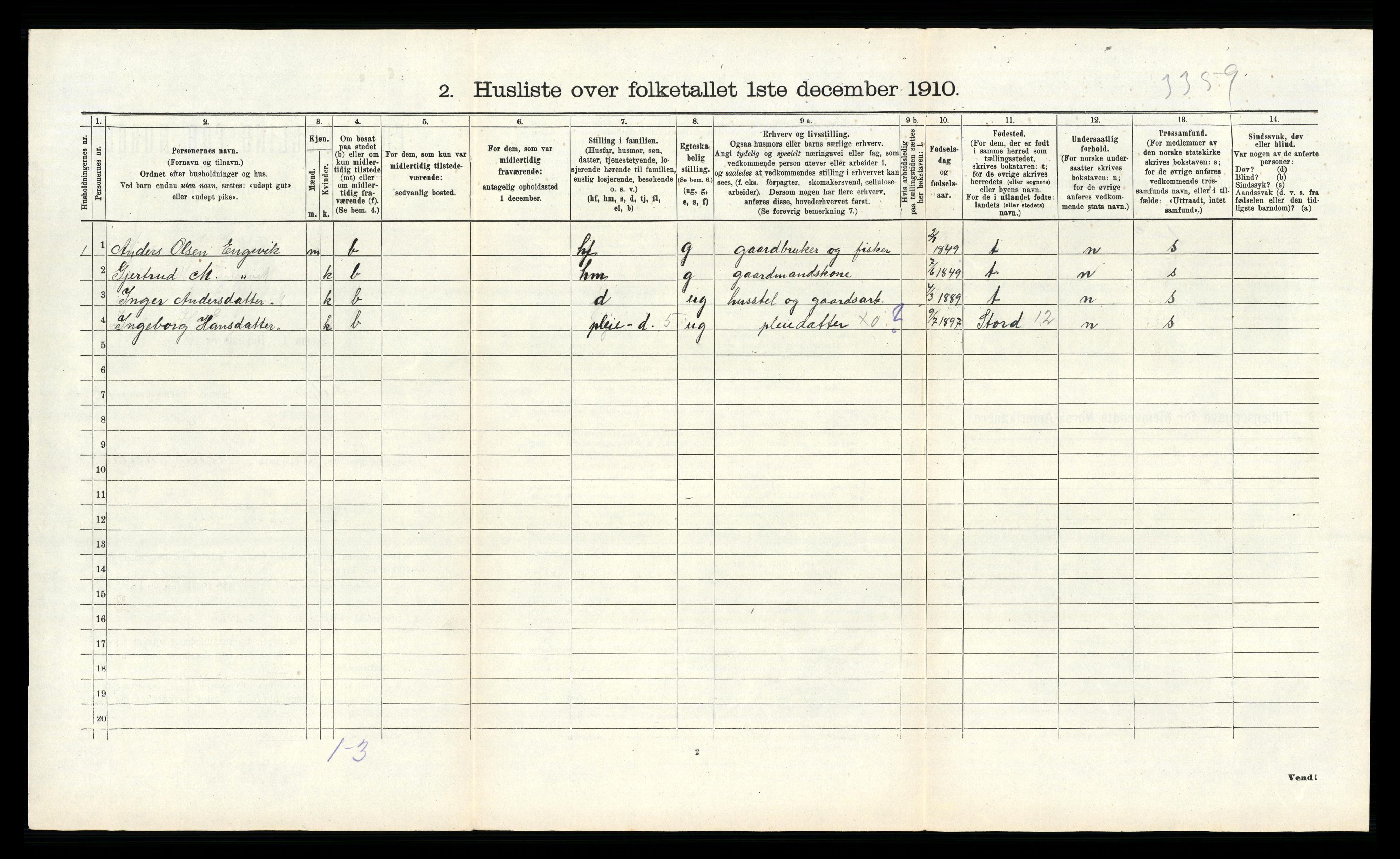 RA, 1910 census for Fitjar, 1910, p. 920