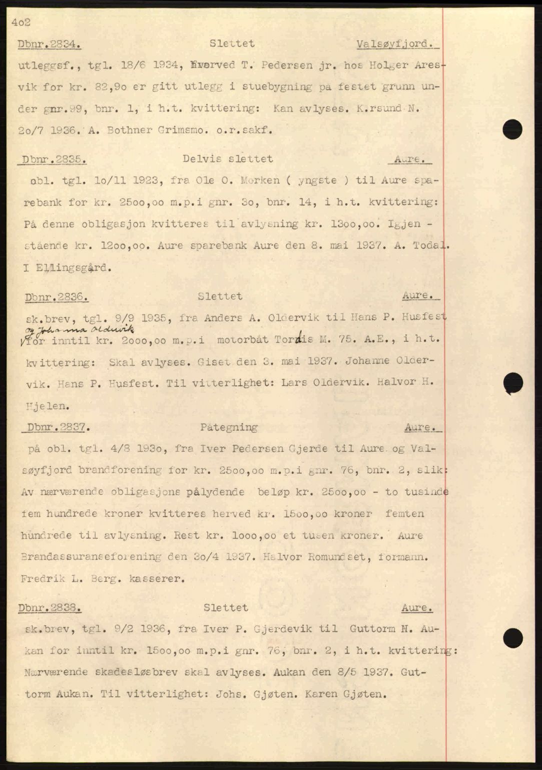 Nordmøre sorenskriveri, AV/SAT-A-4132/1/2/2Ca: Mortgage book no. C80, 1936-1939, Diary no: : 2834/1937