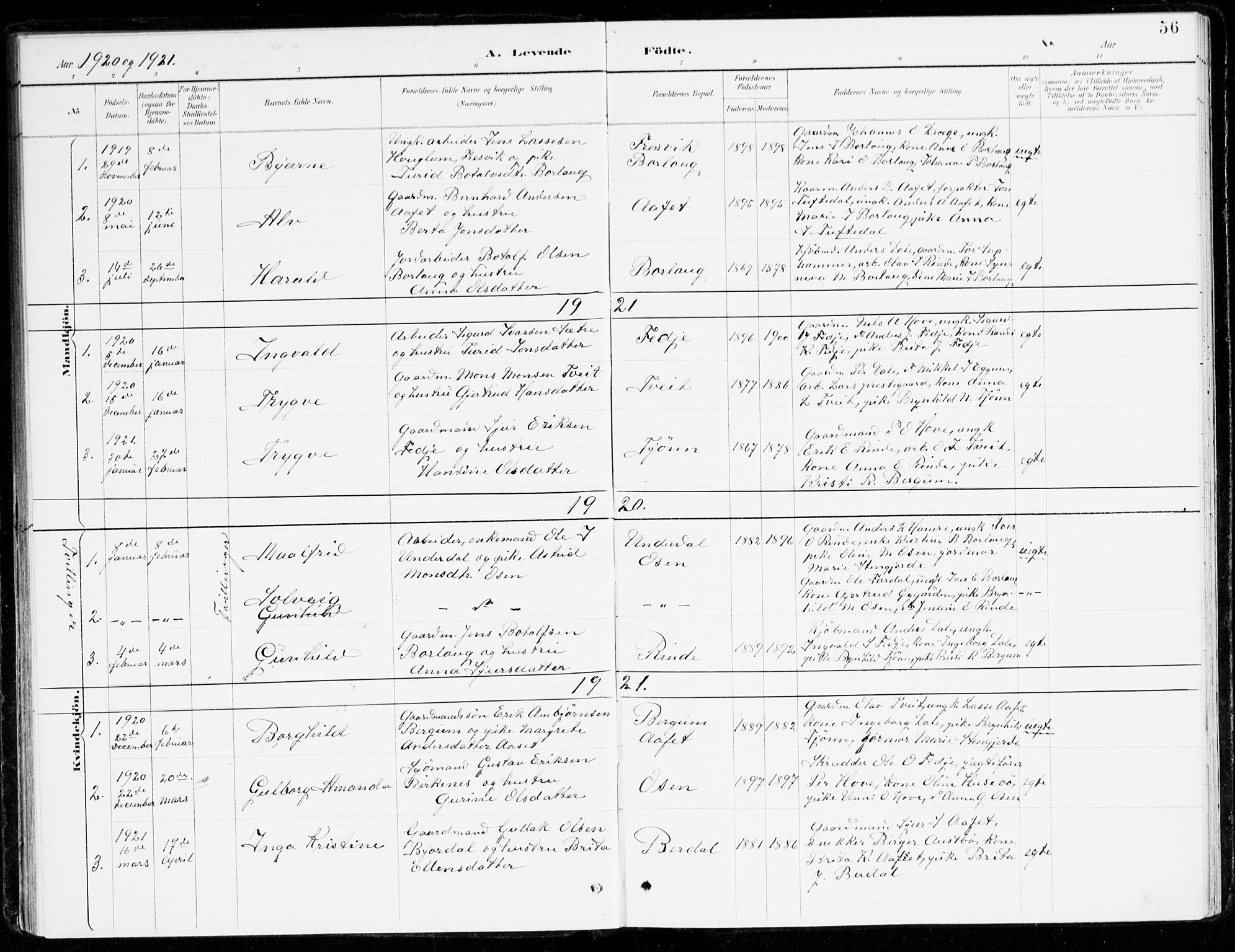 Leikanger sokneprestembete, SAB/A-81001: Parish register (official) no. D 1, 1887-1922, p. 56