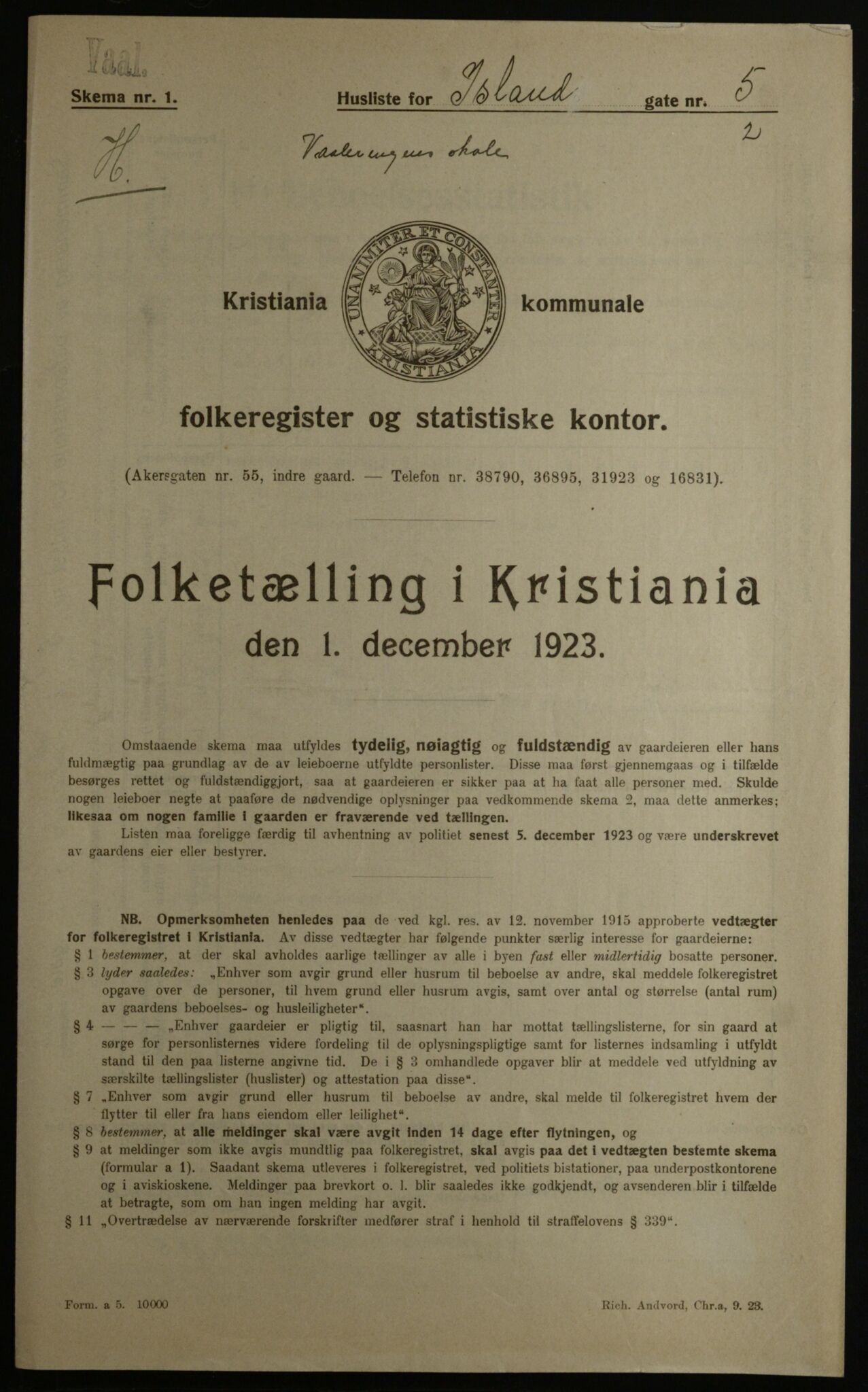 OBA, Municipal Census 1923 for Kristiania, 1923, p. 49658