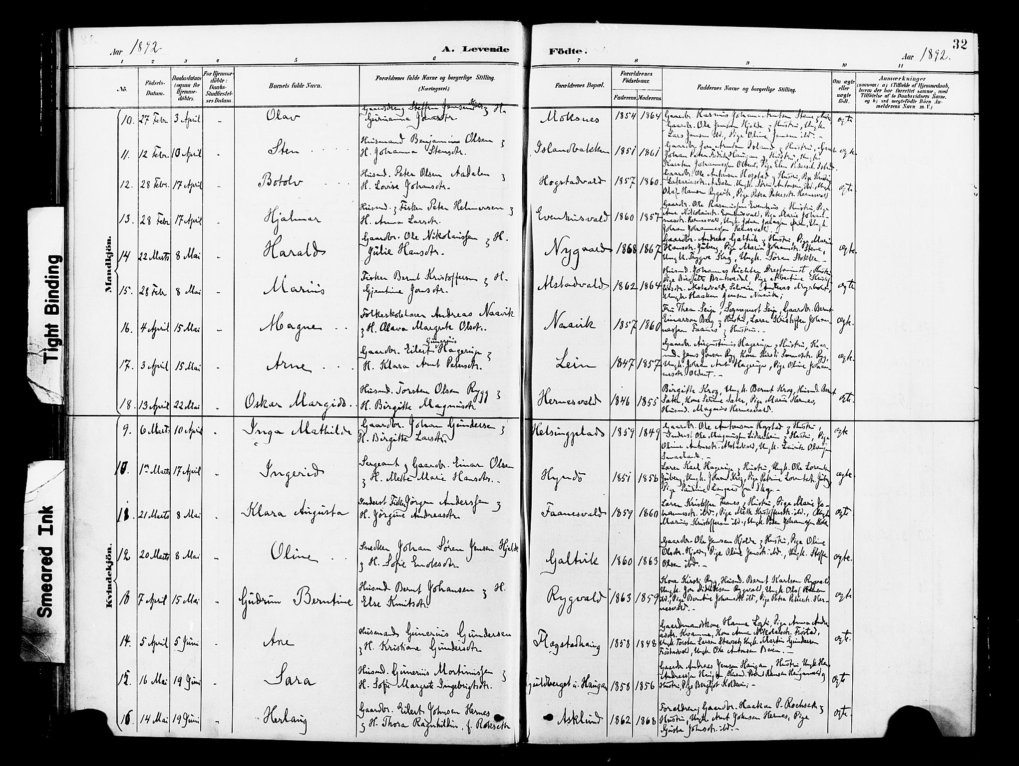 Ministerialprotokoller, klokkerbøker og fødselsregistre - Nord-Trøndelag, SAT/A-1458/713/L0121: Parish register (official) no. 713A10, 1888-1898, p. 32