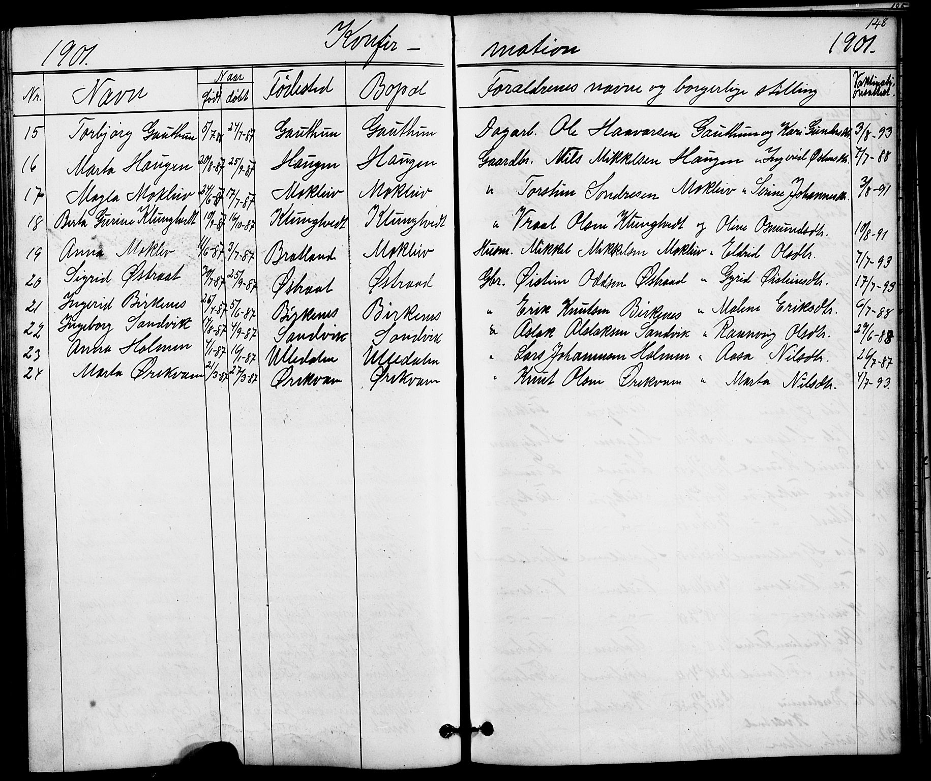 Suldal sokneprestkontor, AV/SAST-A-101845/01/V/L0005: Parish register (copy) no. B 5, 1885-1916, p. 148