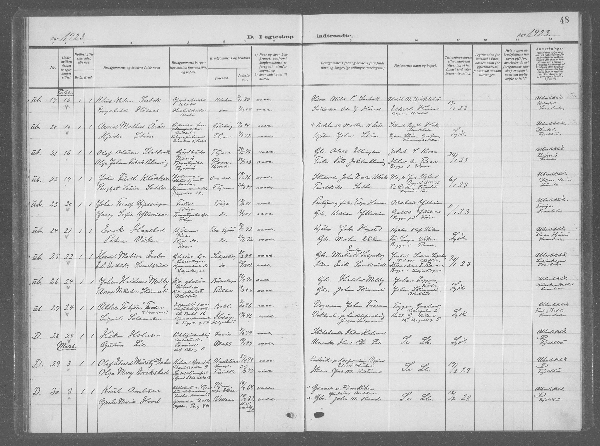 Ministerialprotokoller, klokkerbøker og fødselsregistre - Sør-Trøndelag, AV/SAT-A-1456/601/L0098: Parish register (copy) no. 601C16, 1921-1934, p. 48