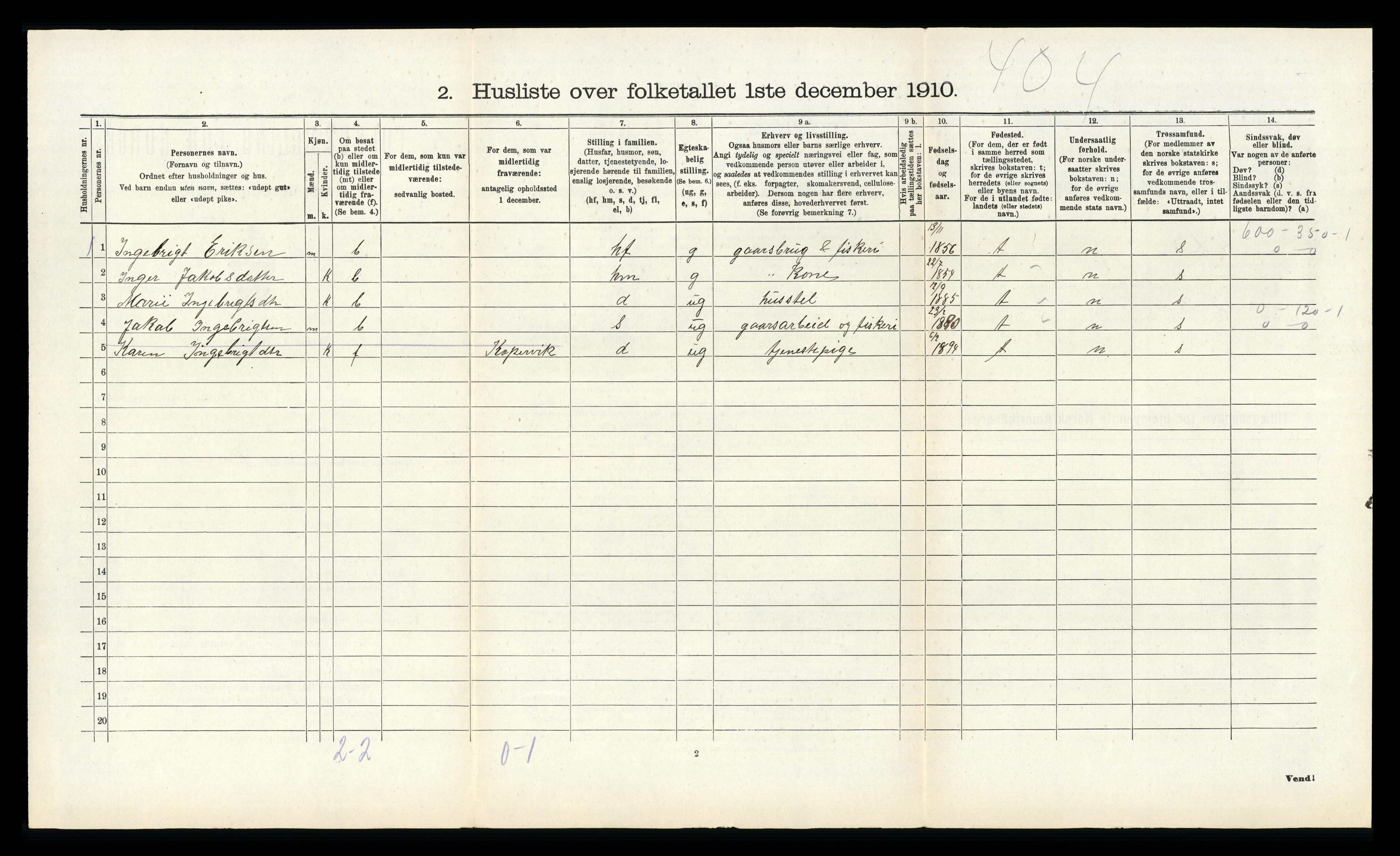 RA, 1910 census for Bokn, 1910, p. 207