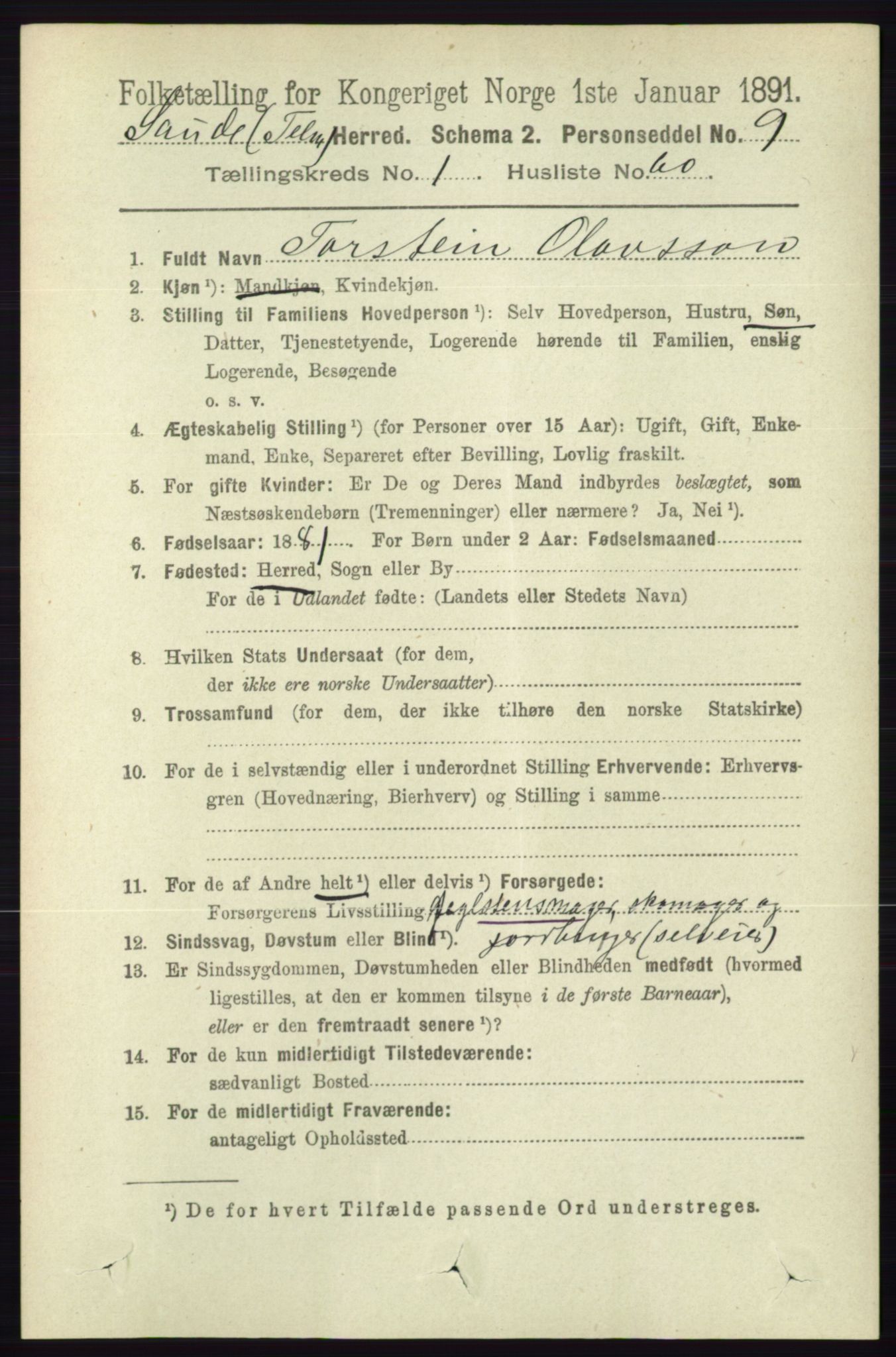 RA, 1891 census for 0822 Sauherad, 1891, p. 381