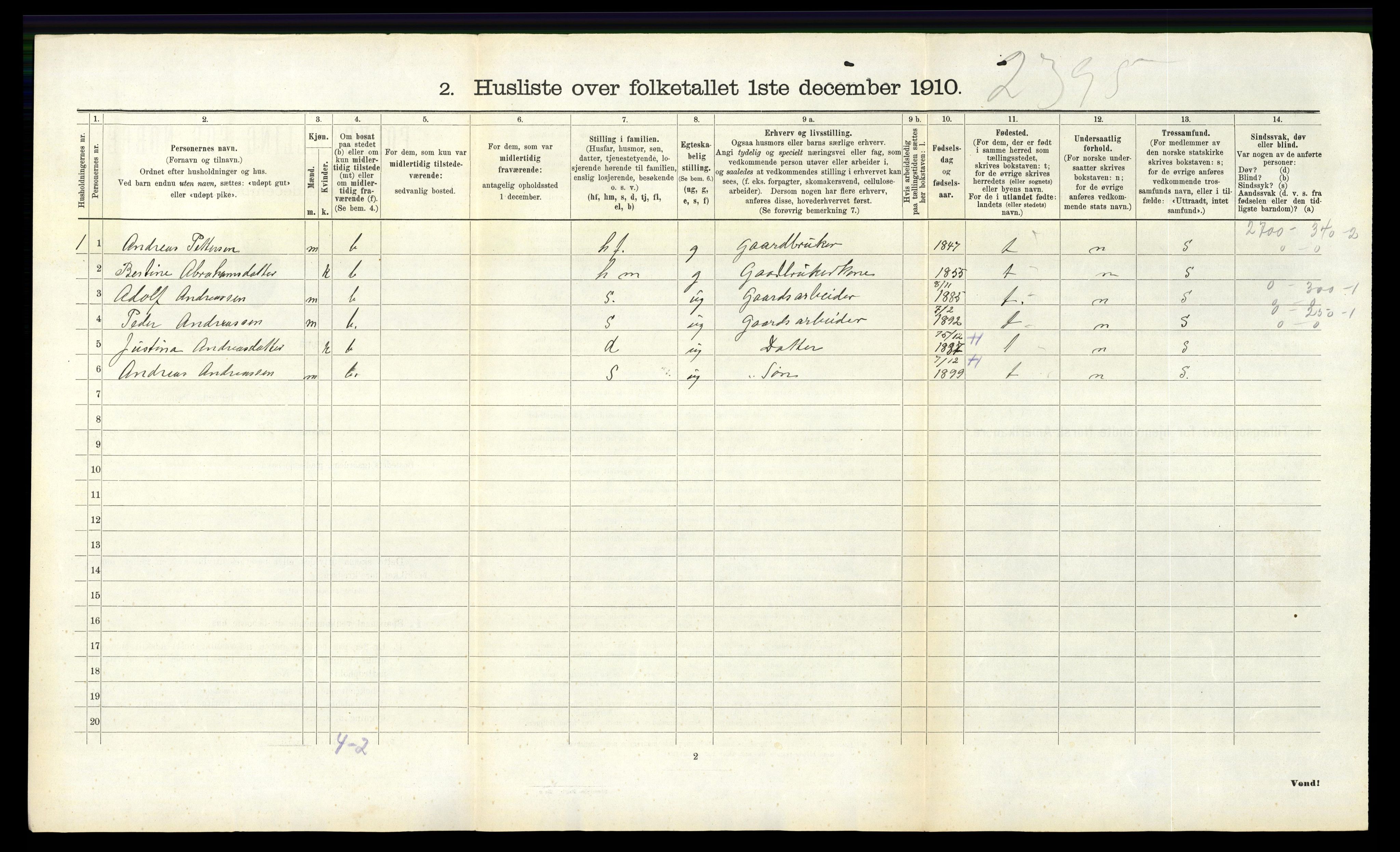 RA, 1910 census for Klepp, 1910, p. 850