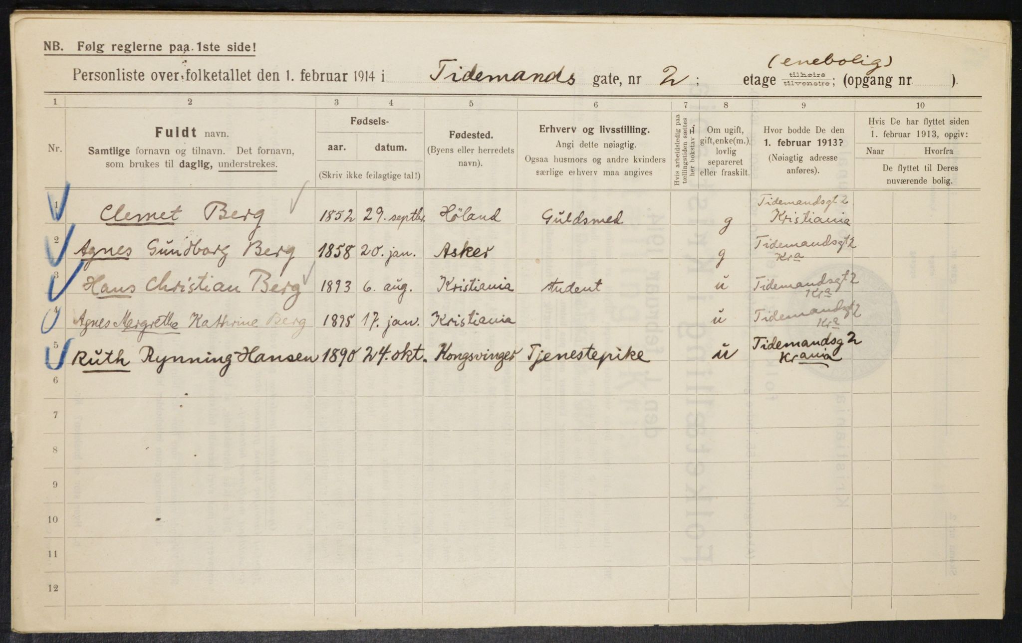 OBA, Municipal Census 1914 for Kristiania, 1914, p. 112252