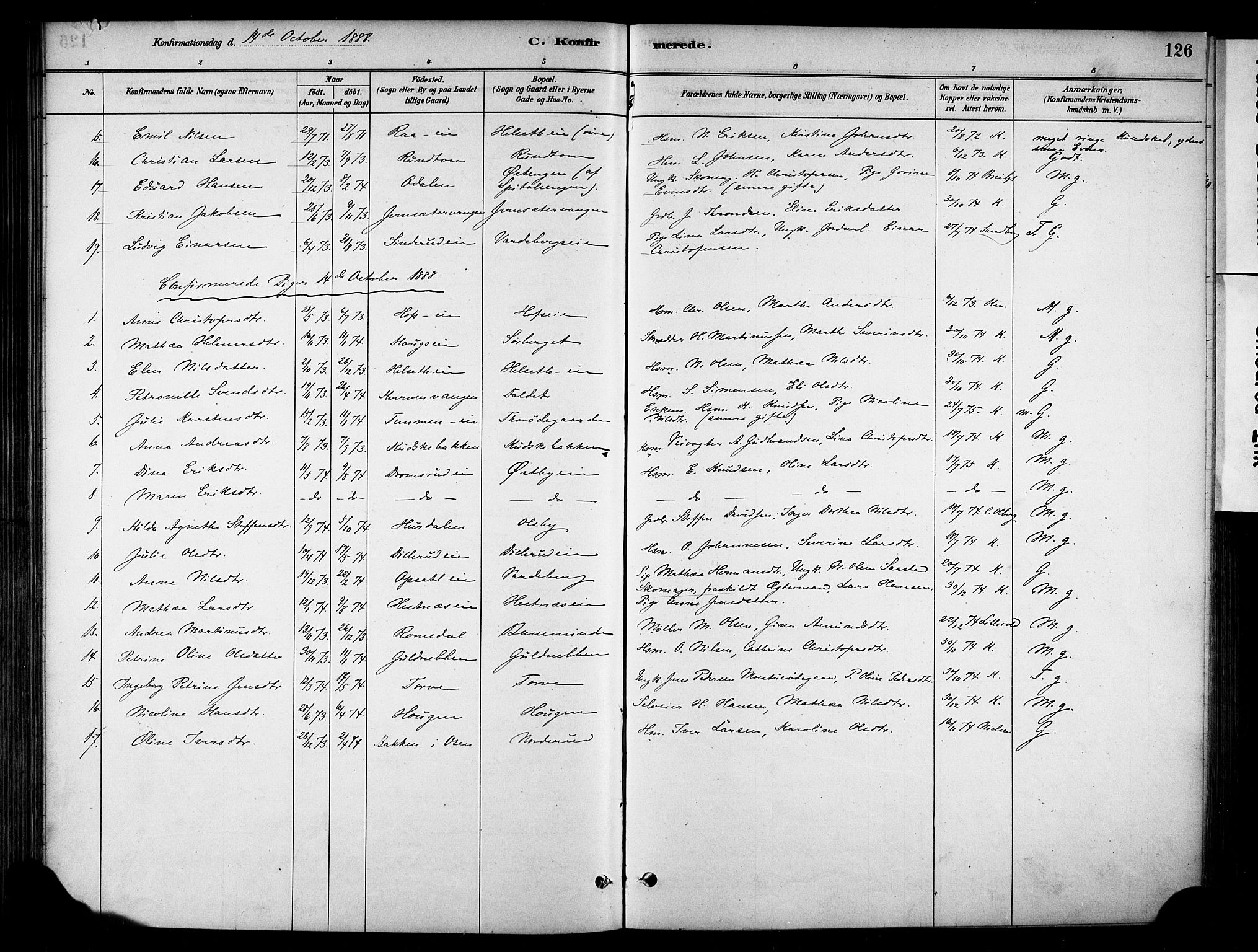 Stange prestekontor, AV/SAH-PREST-002/K/L0018: Parish register (official) no. 18, 1880-1896, p. 126