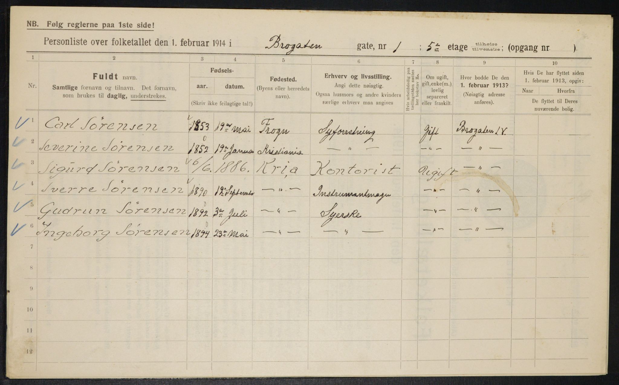 OBA, Municipal Census 1914 for Kristiania, 1914, p. 9709