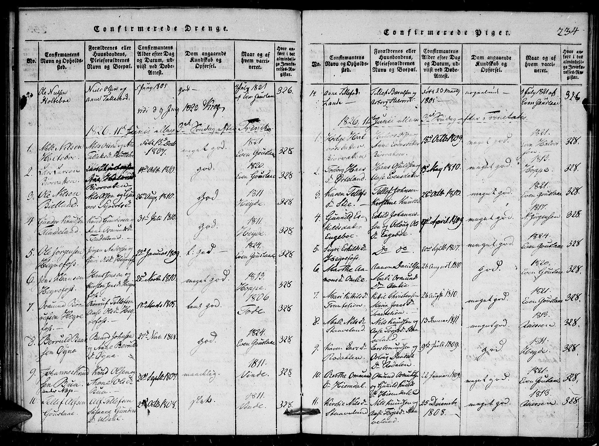 Herefoss sokneprestkontor, SAK/1111-0019/F/Fa/Faa/L0001: Parish register (official) no. A 1, 1816-1860, p. 234