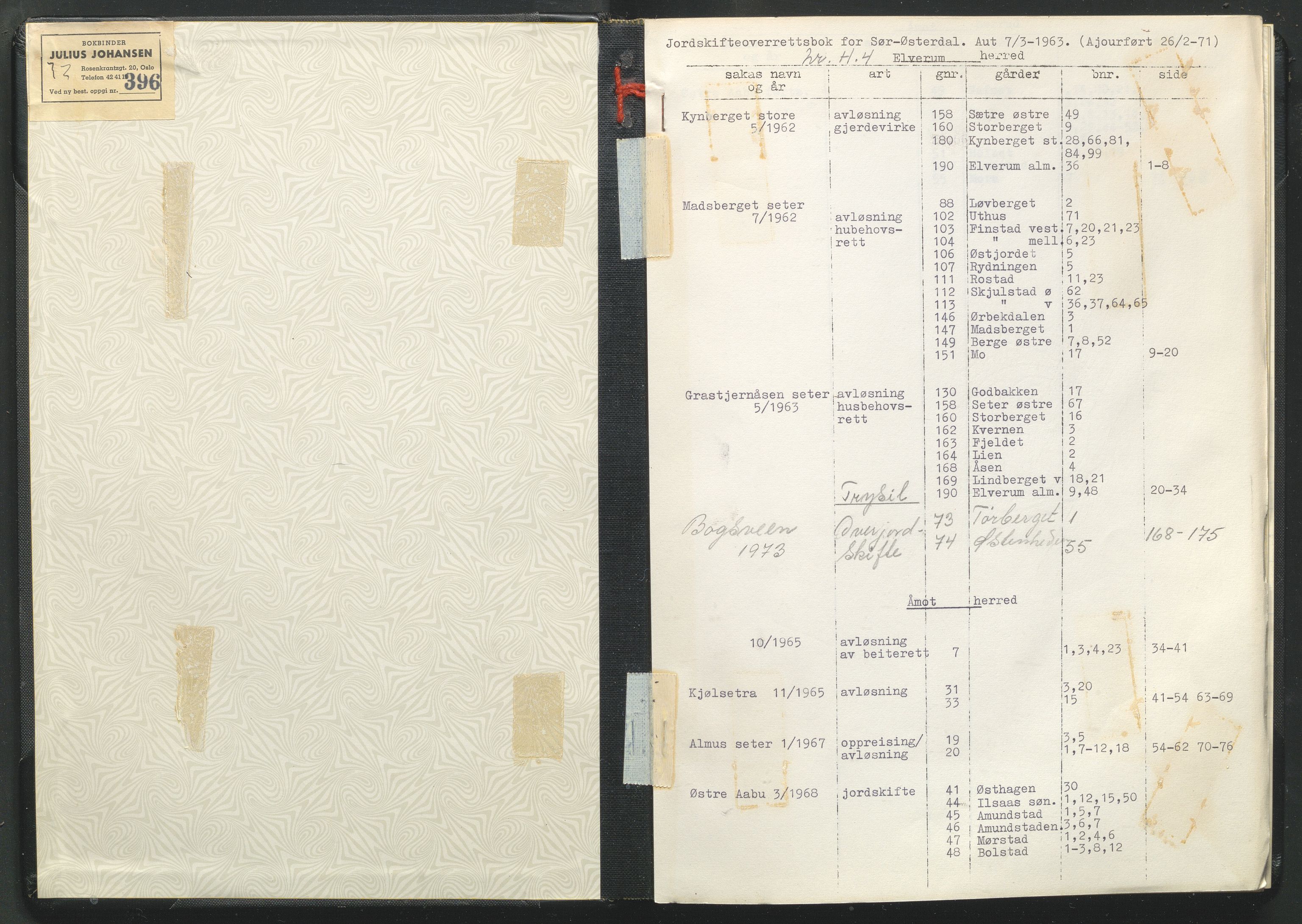 Hedmark og Østerdal jordskifterett, AV/SAH-JORDSKIFTEH-002/G/Gb/L0002/0002: Rettsbøker - overutskiftninger / Rettsbok - overutskiftninger - H4, 1963-1973