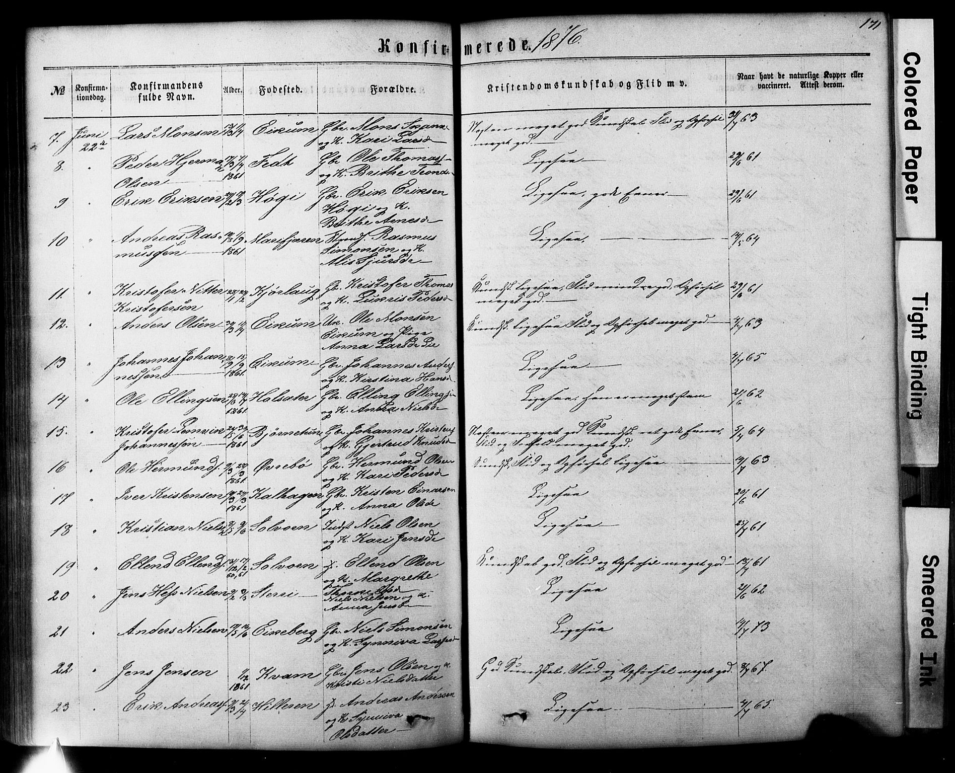 Hafslo sokneprestembete, SAB/A-80301/H/Hab/Haba/L0001: Parish register (copy) no. A 1, 1866-1908, p. 171