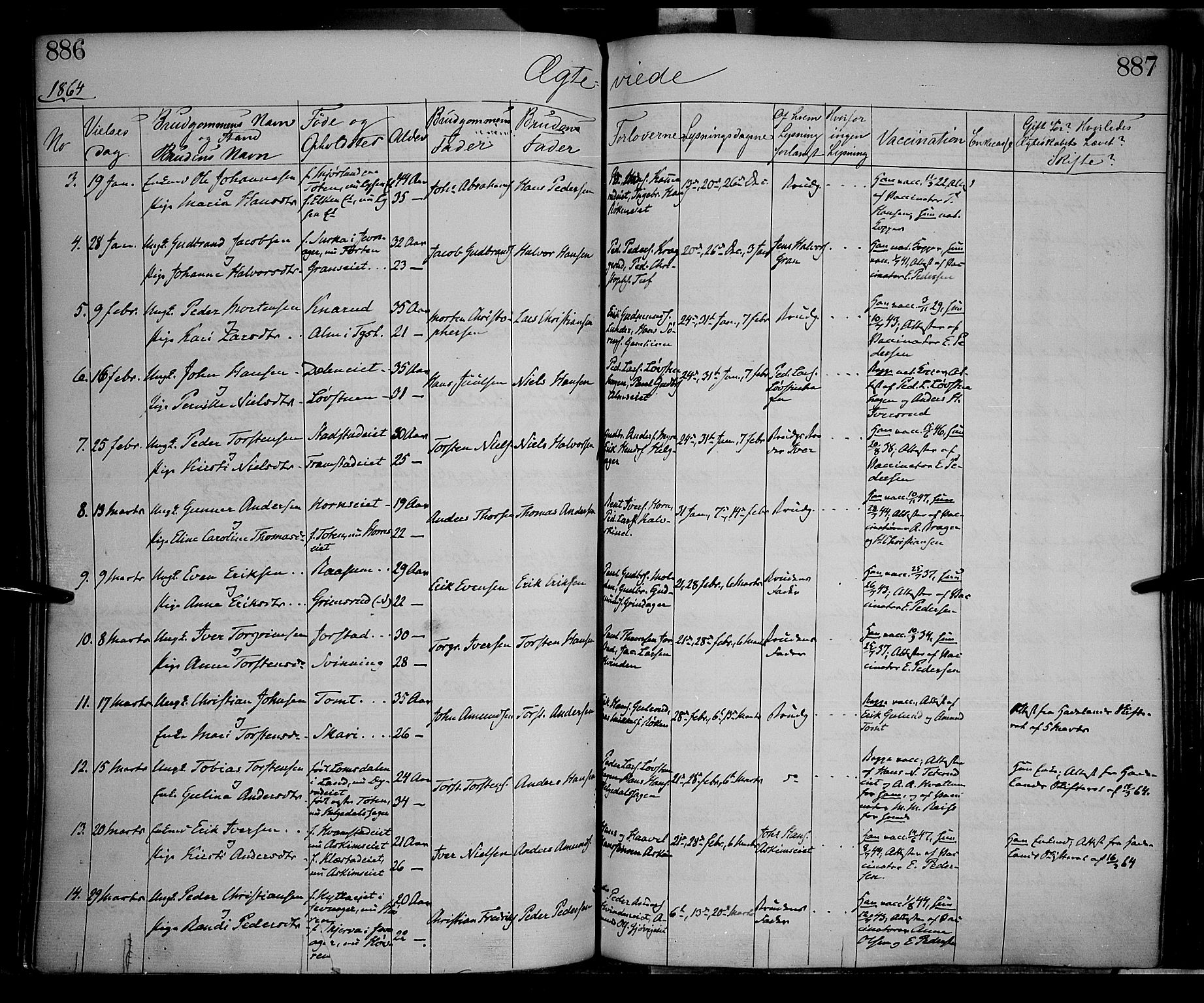 Gran prestekontor, AV/SAH-PREST-112/H/Ha/Haa/L0012: Parish register (official) no. 12, 1856-1874, p. 886-887