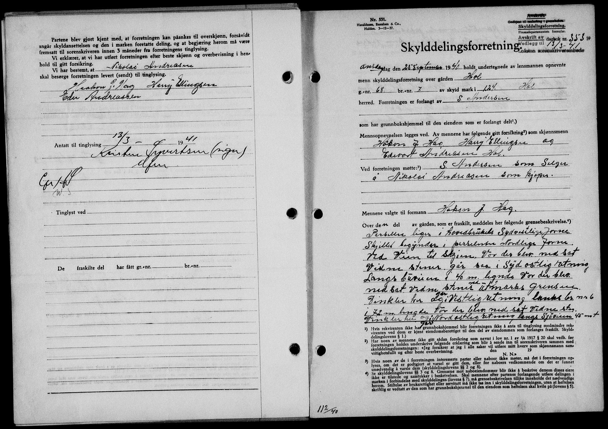 Lofoten sorenskriveri, SAT/A-0017/1/2/2C/L0008a: Mortgage book no. 8a, 1940-1941, Diary no: : 353/1941