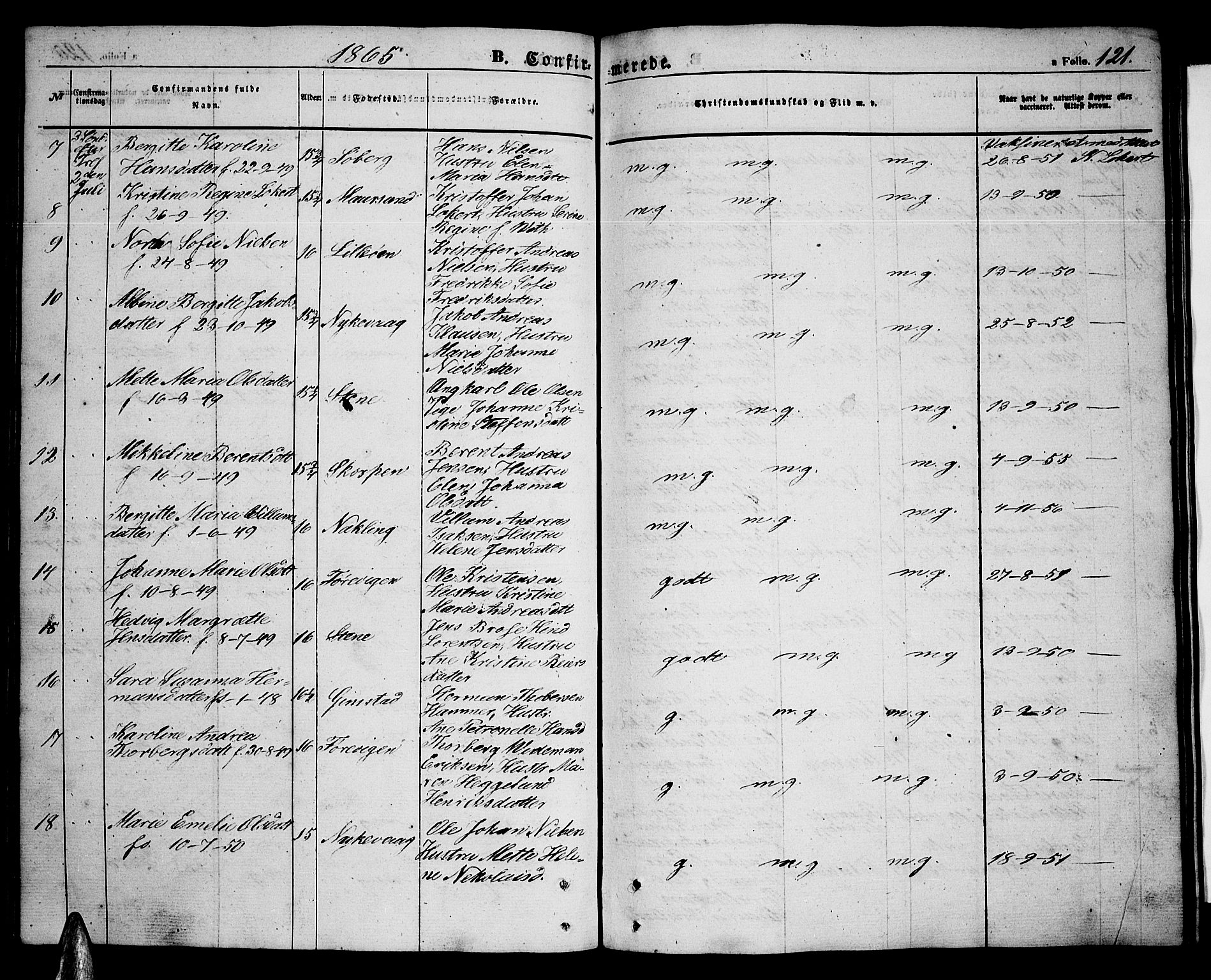 Ministerialprotokoller, klokkerbøker og fødselsregistre - Nordland, AV/SAT-A-1459/891/L1313: Parish register (copy) no. 891C02, 1856-1870, p. 121