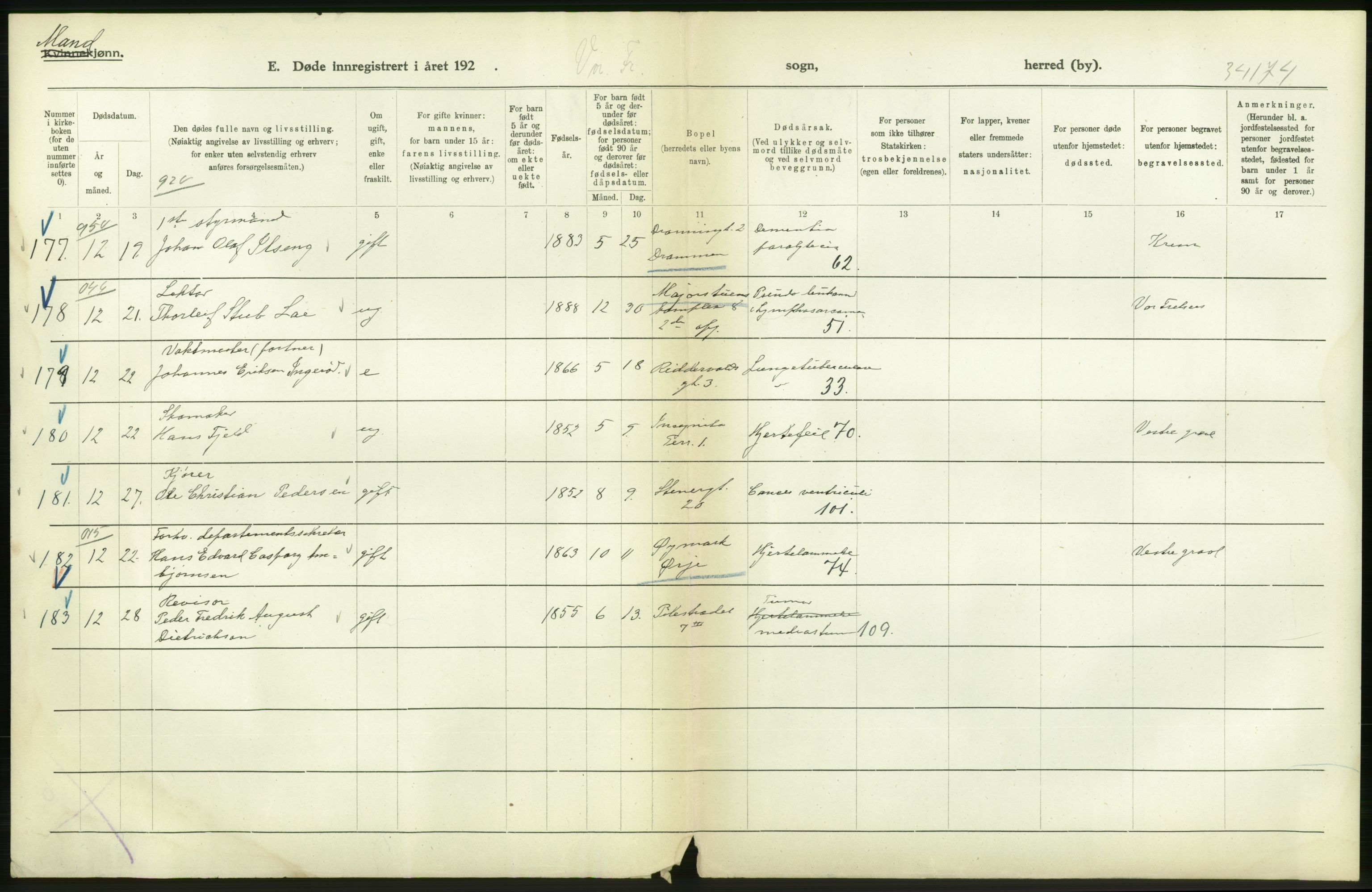 Statistisk sentralbyrå, Sosiodemografiske emner, Befolkning, AV/RA-S-2228/D/Df/Dfc/Dfca/L0012: Kristiania: Døde, 1921, p. 580