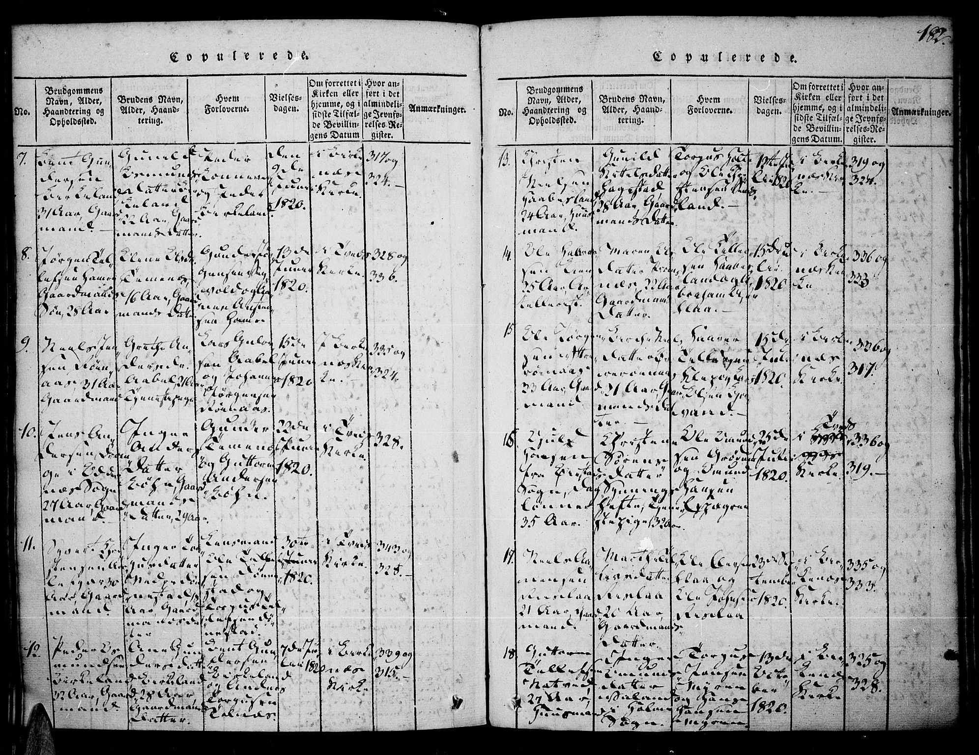 Tveit sokneprestkontor, AV/SAK-1111-0043/F/Fa/L0002: Parish register (official) no. A 2, 1820-1830, p. 182