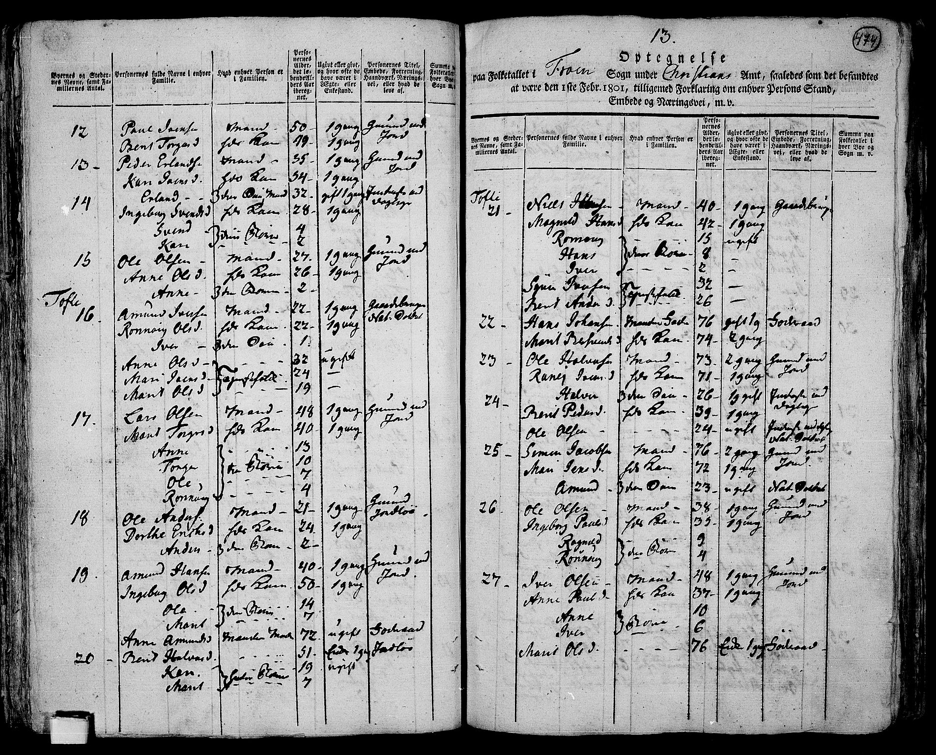 RA, 1801 census for 0518P Fron, 1801, p. 473b-474a