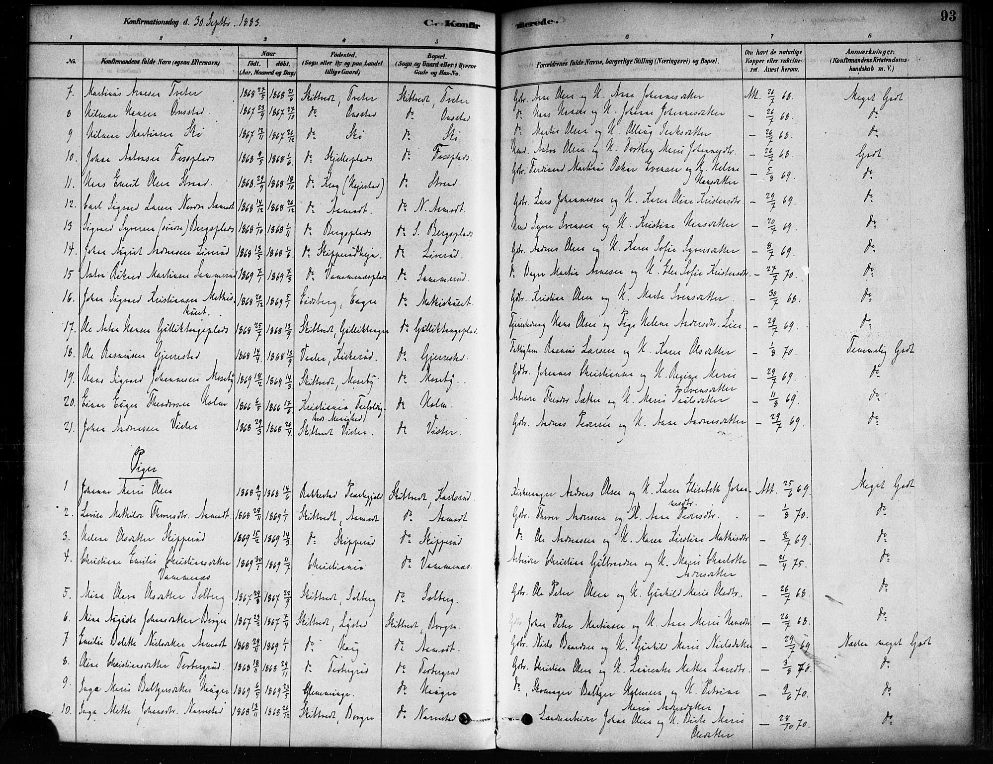 Skiptvet prestekontor Kirkebøker, AV/SAO-A-20009/F/Fa/L0009: Parish register (official) no. 9, 1878-1900, p. 93