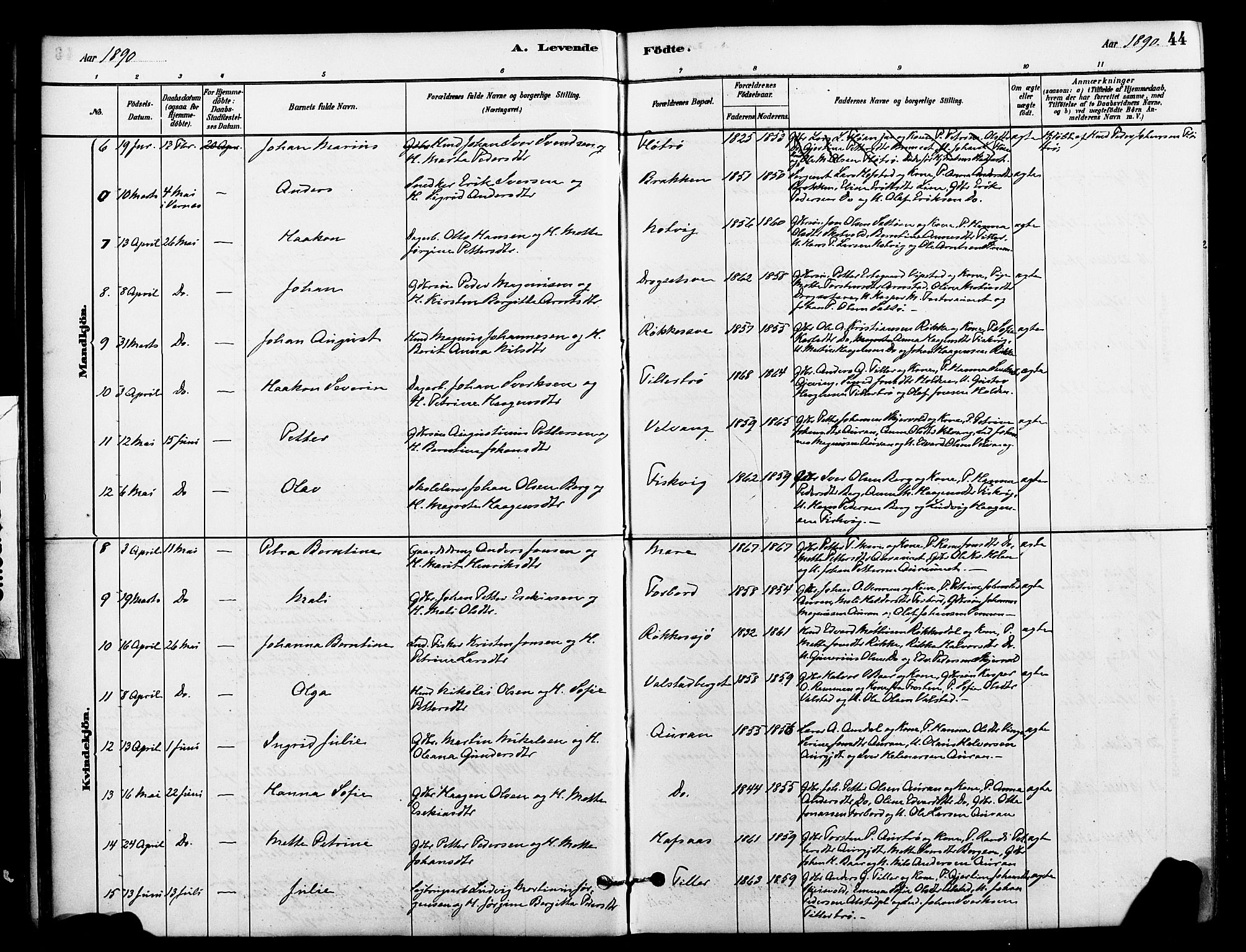 Ministerialprotokoller, klokkerbøker og fødselsregistre - Nord-Trøndelag, SAT/A-1458/712/L0100: Parish register (official) no. 712A01, 1880-1900, p. 44
