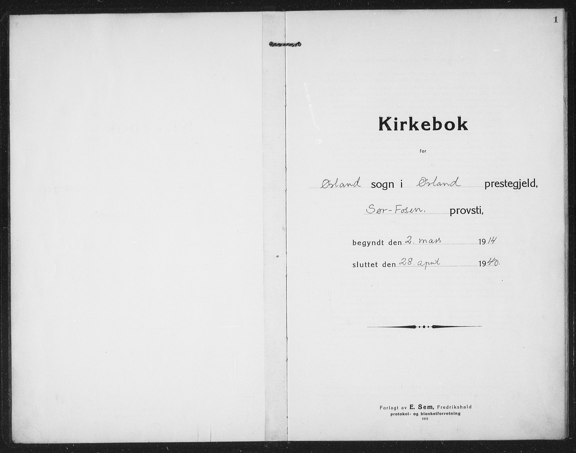 Ministerialprotokoller, klokkerbøker og fødselsregistre - Sør-Trøndelag, AV/SAT-A-1456/659/L0750: Parish register (copy) no. 659C07, 1914-1940, p. 1