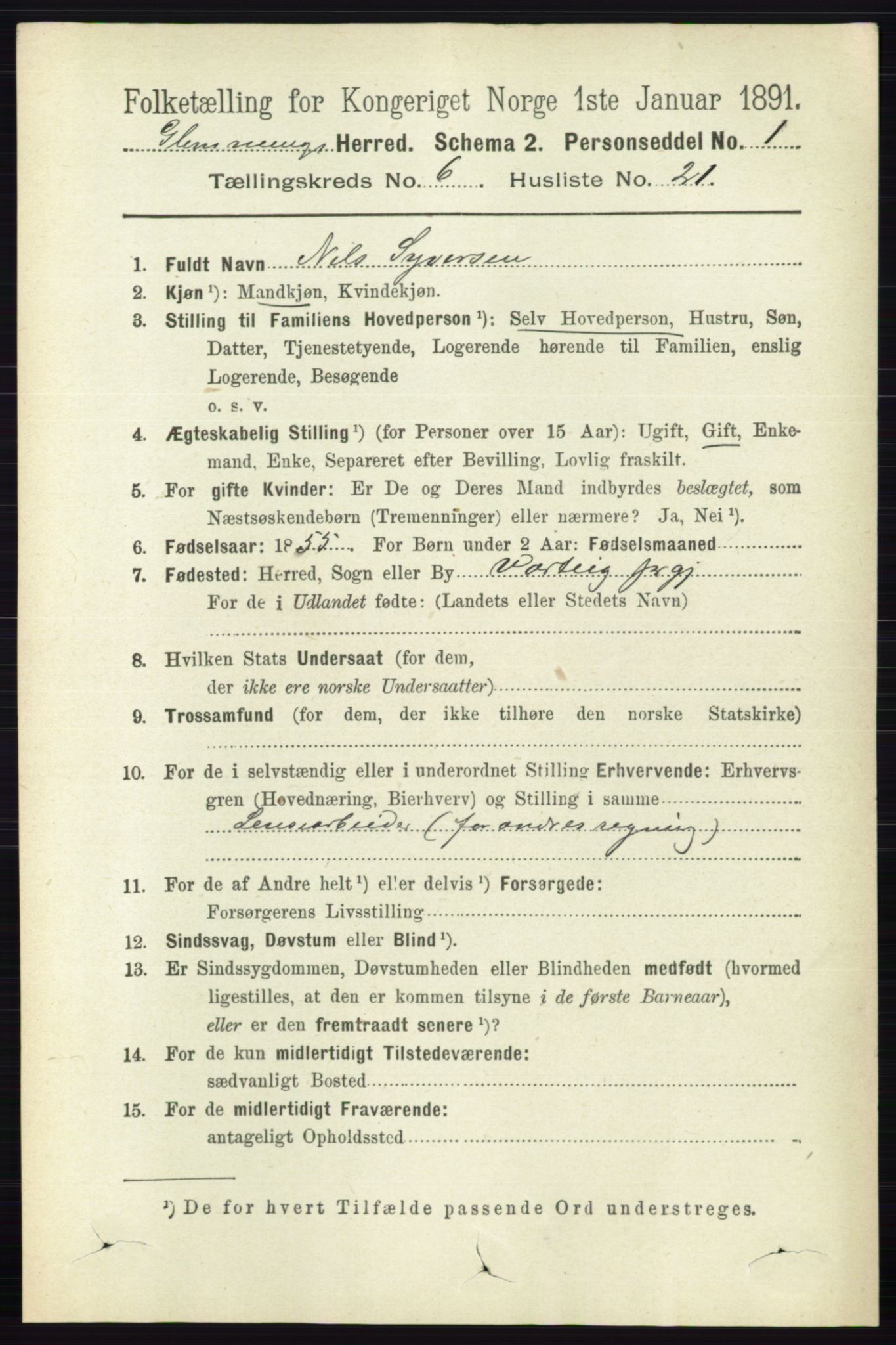RA, 1891 census for 0132 Glemmen, 1891, p. 7664