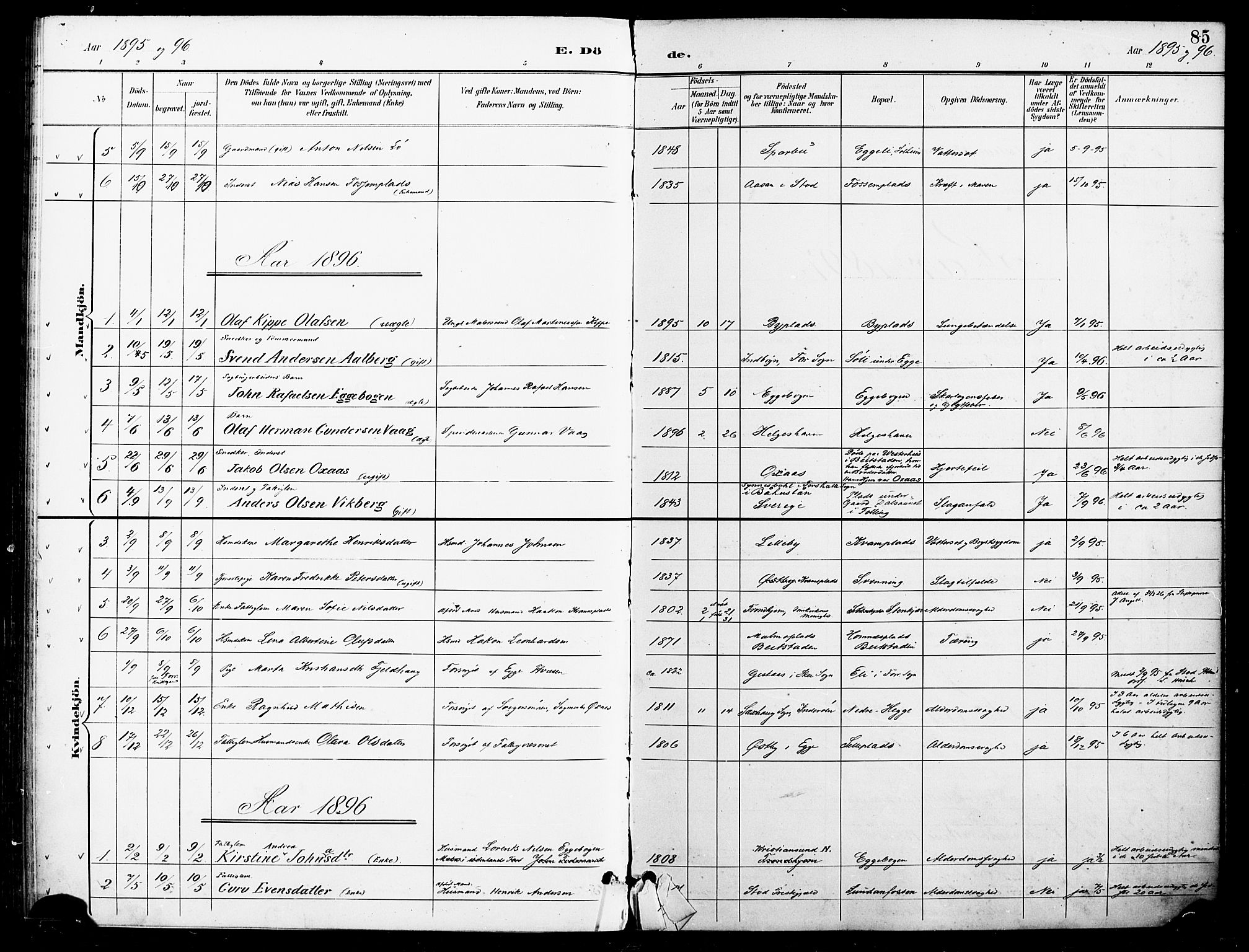 Ministerialprotokoller, klokkerbøker og fødselsregistre - Nord-Trøndelag, AV/SAT-A-1458/740/L0379: Parish register (official) no. 740A02, 1895-1907, p. 85