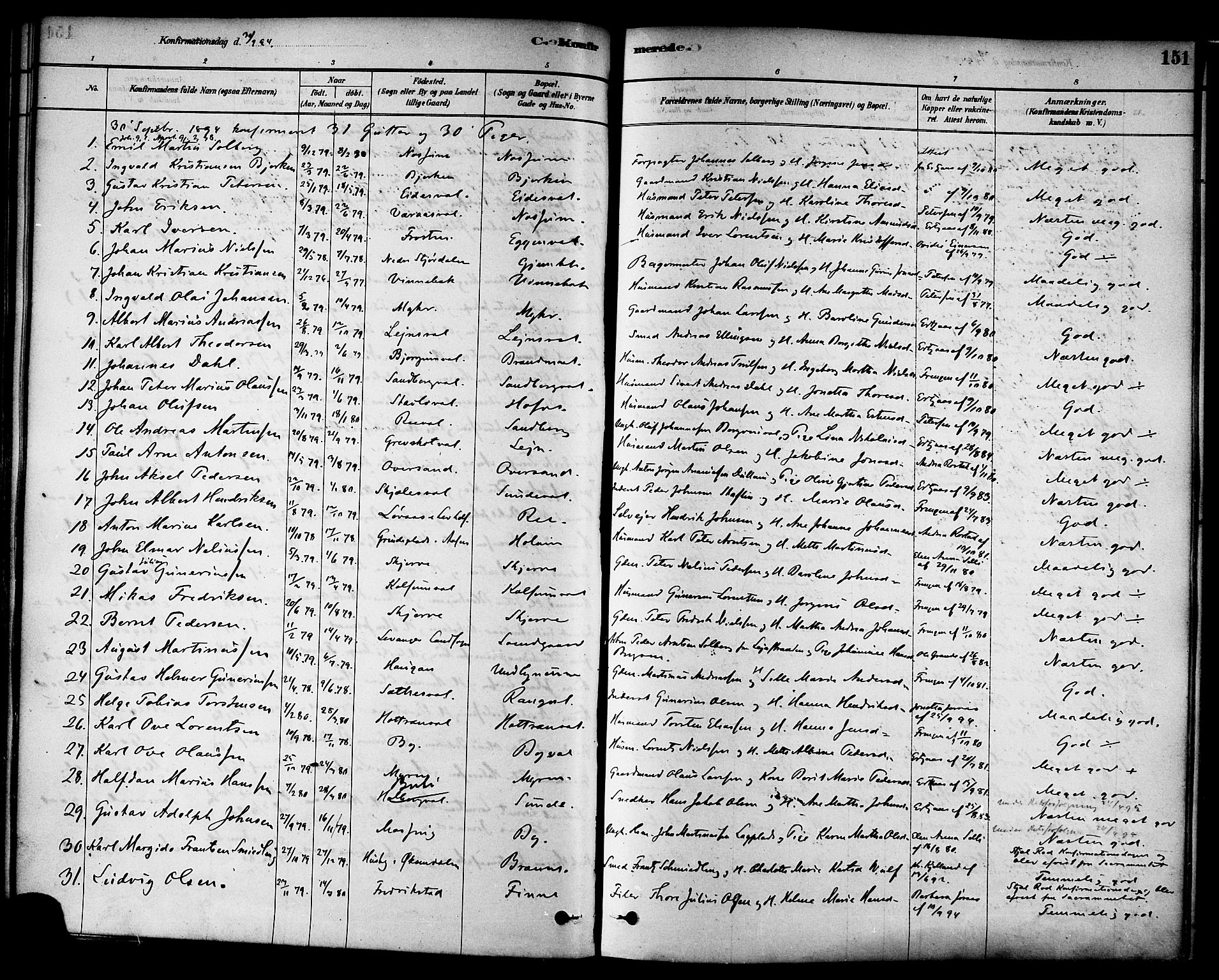 Ministerialprotokoller, klokkerbøker og fødselsregistre - Nord-Trøndelag, SAT/A-1458/717/L0159: Parish register (official) no. 717A09, 1878-1898, p. 151