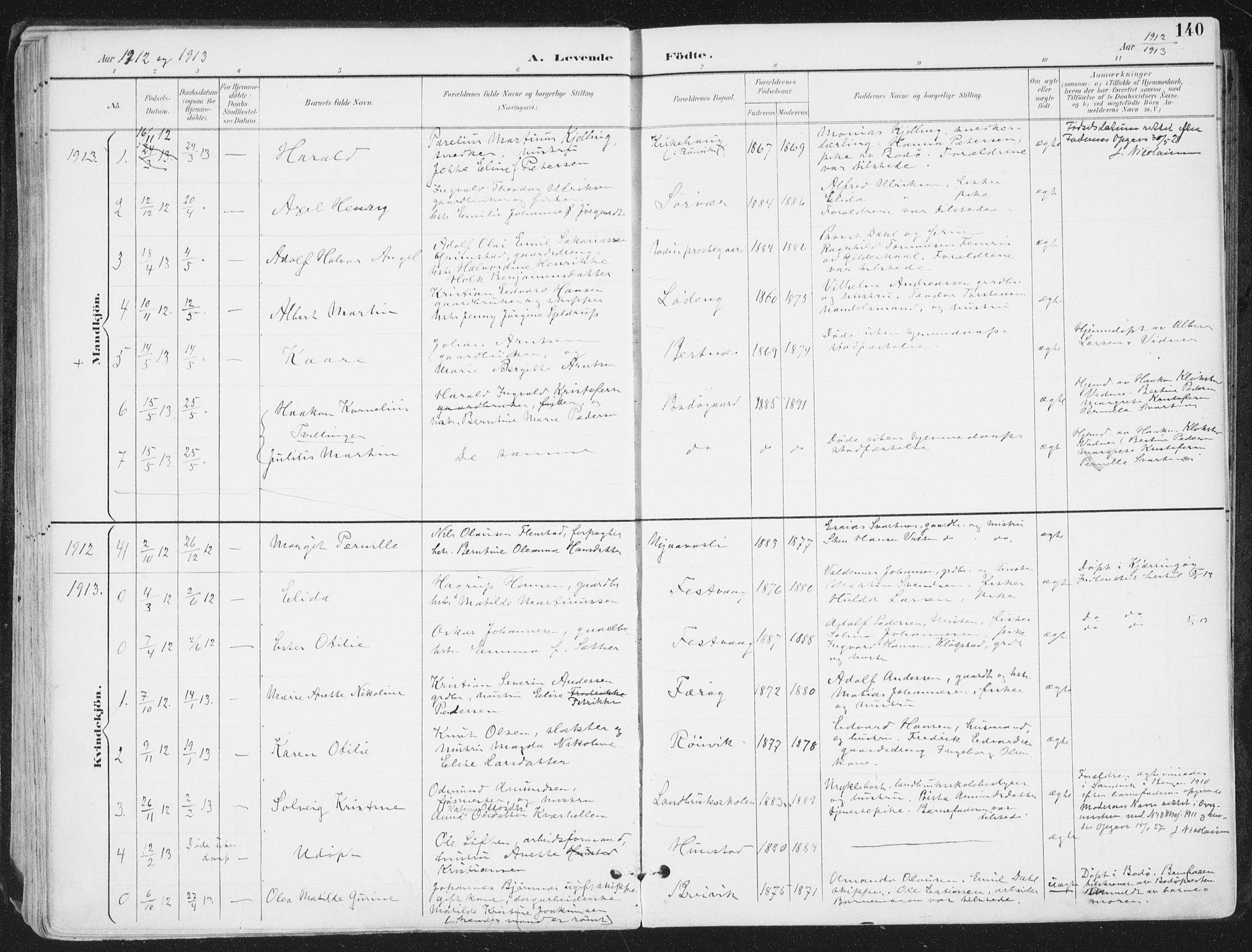 Ministerialprotokoller, klokkerbøker og fødselsregistre - Nordland, SAT/A-1459/802/L0055: Parish register (official) no. 802A02, 1894-1915, p. 140