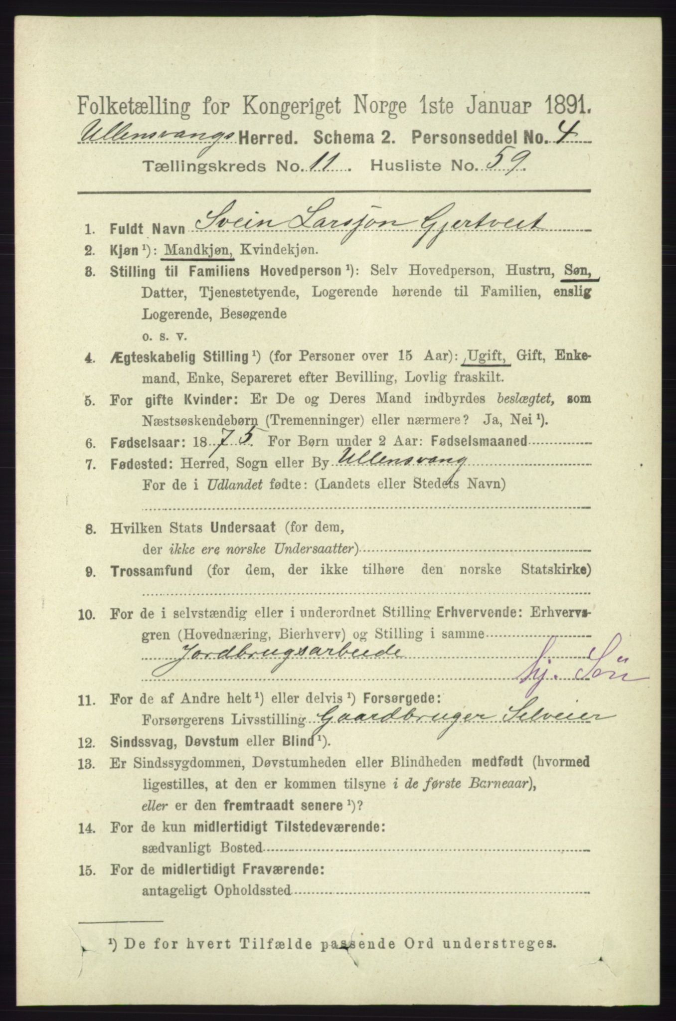 RA, 1891 census for 1230 Ullensvang, 1891, p. 4588