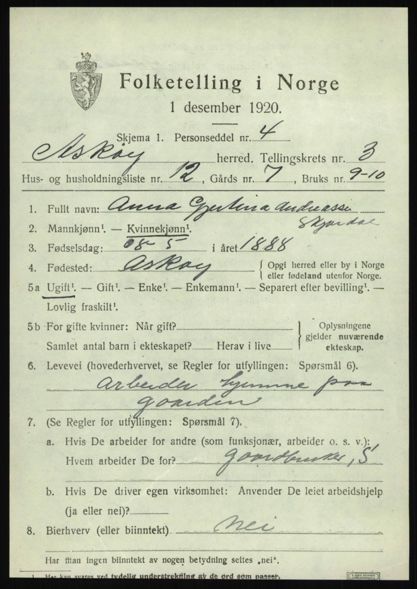 SAB, 1920 census for Askøy, 1920, p. 6494