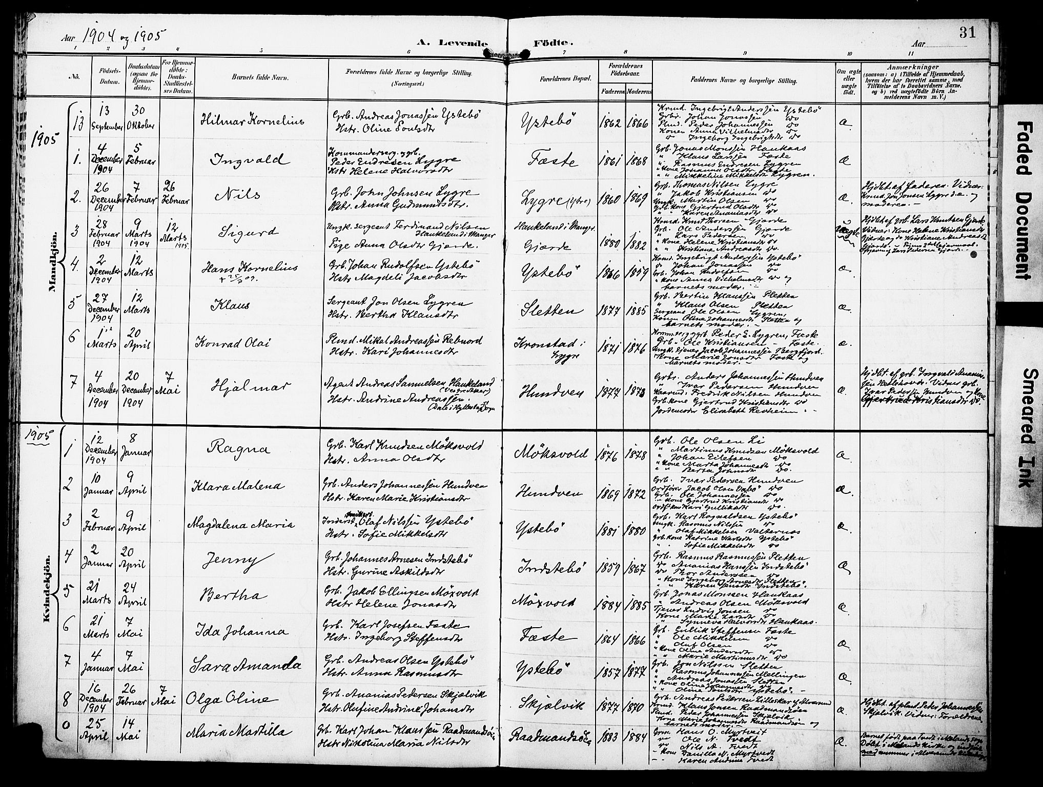 Lindås Sokneprestembete, SAB/A-76701/H/Haa: Parish register (official) no. E 2, 1897-1912, p. 31