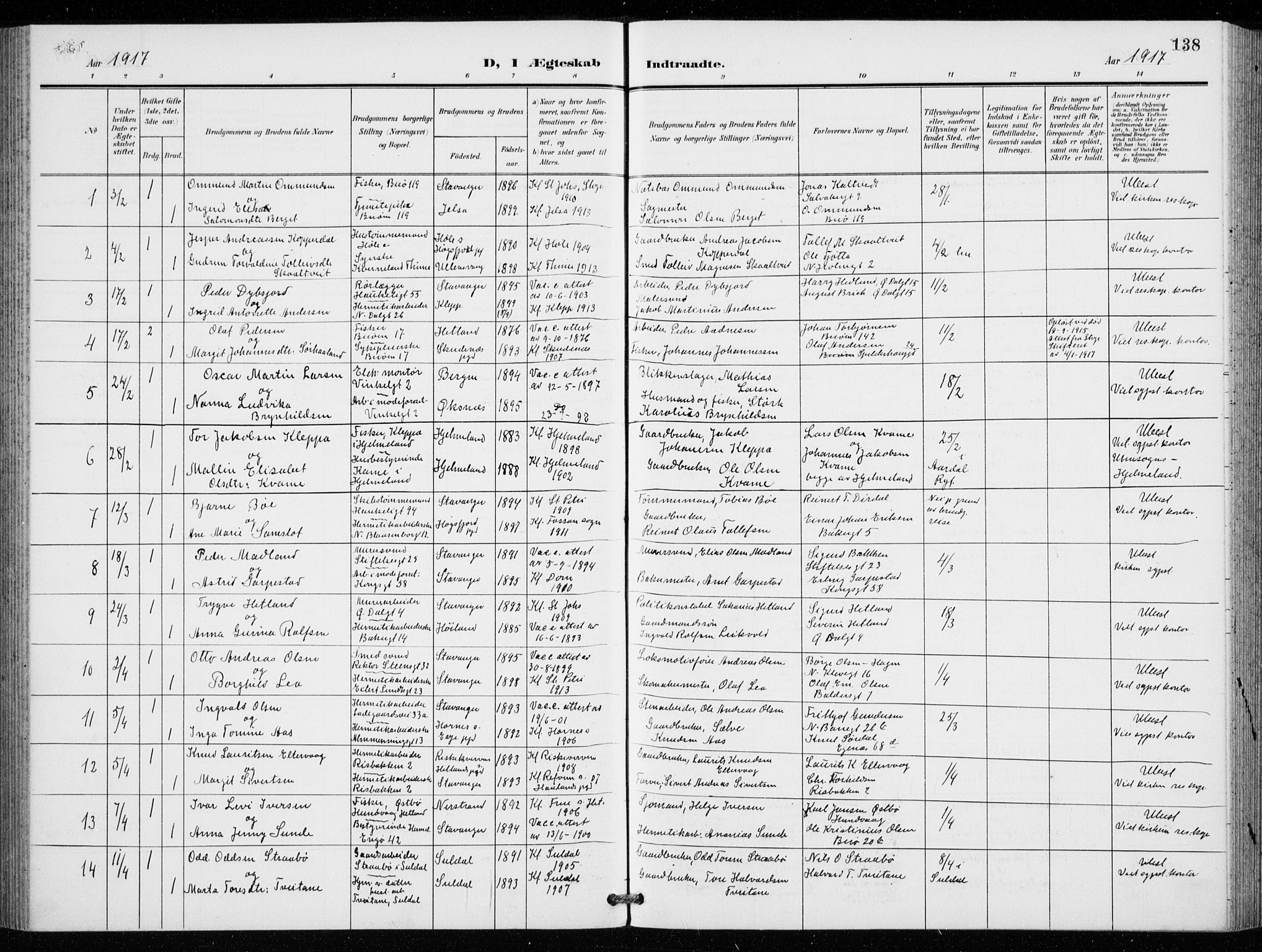 St. Petri sokneprestkontor, AV/SAST-A-101813/001/30/30BB/L0009: Parish register (copy) no. B 9, 1902-1935, p. 138