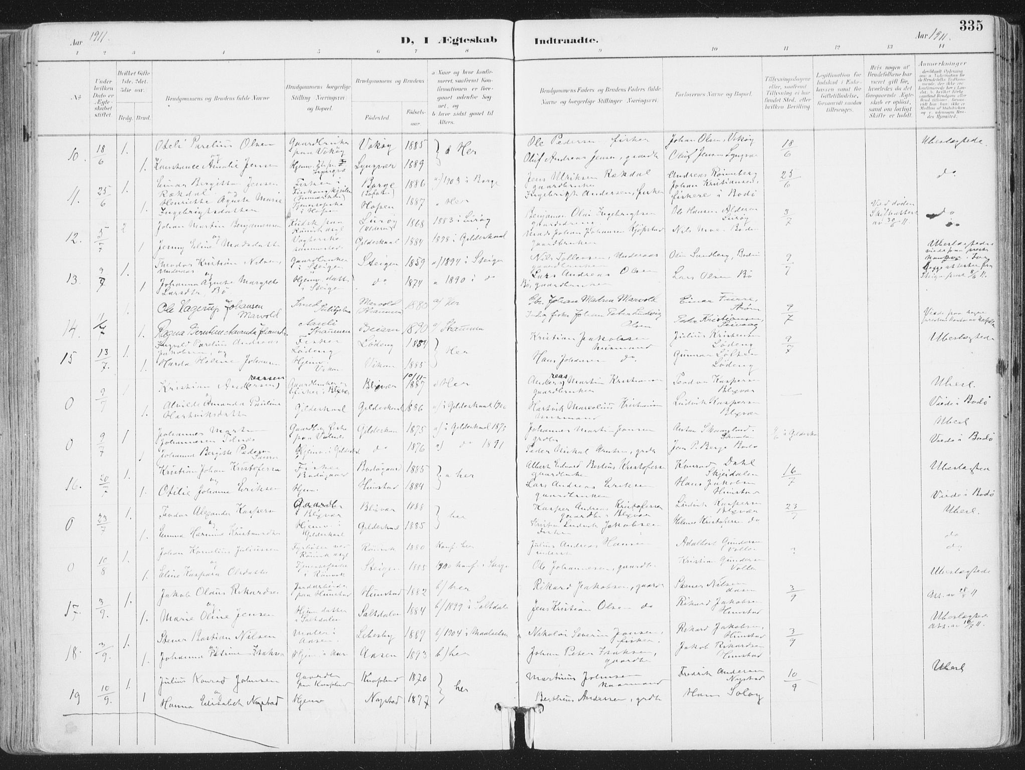 Ministerialprotokoller, klokkerbøker og fødselsregistre - Nordland, SAT/A-1459/802/L0055: Parish register (official) no. 802A02, 1894-1915, p. 335