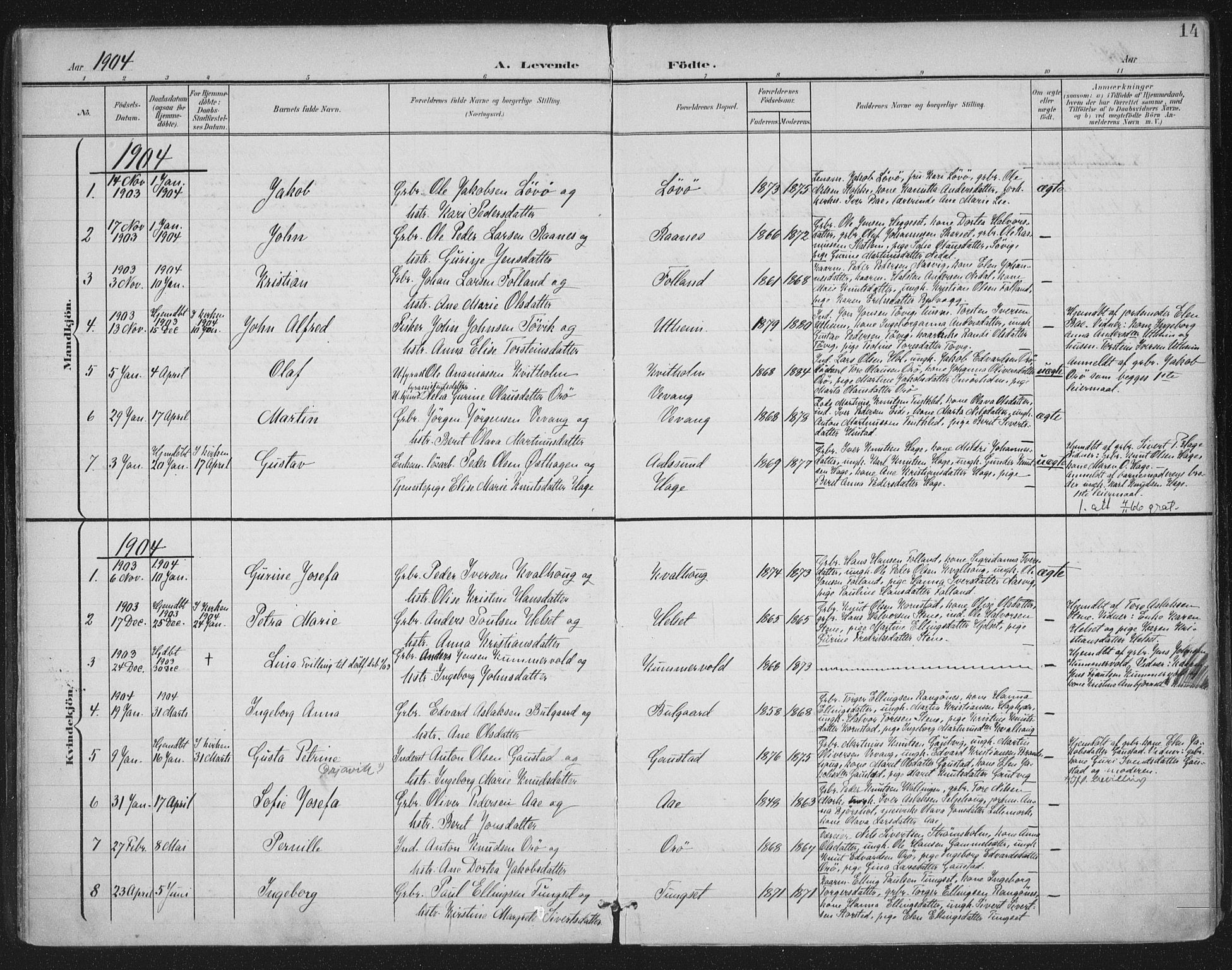 Ministerialprotokoller, klokkerbøker og fødselsregistre - Møre og Romsdal, SAT/A-1454/570/L0833: Parish register (official) no. 570A07, 1901-1914, p. 14